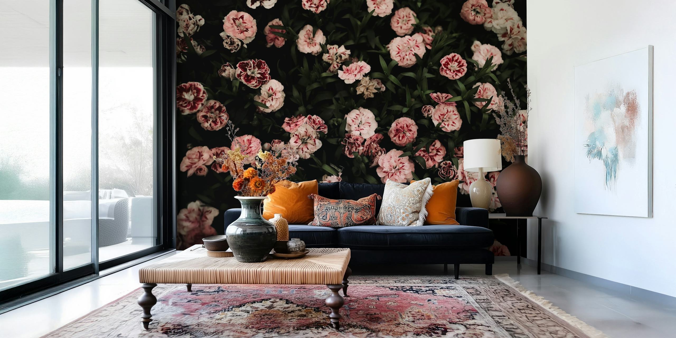 Pink floral u postavci sobe