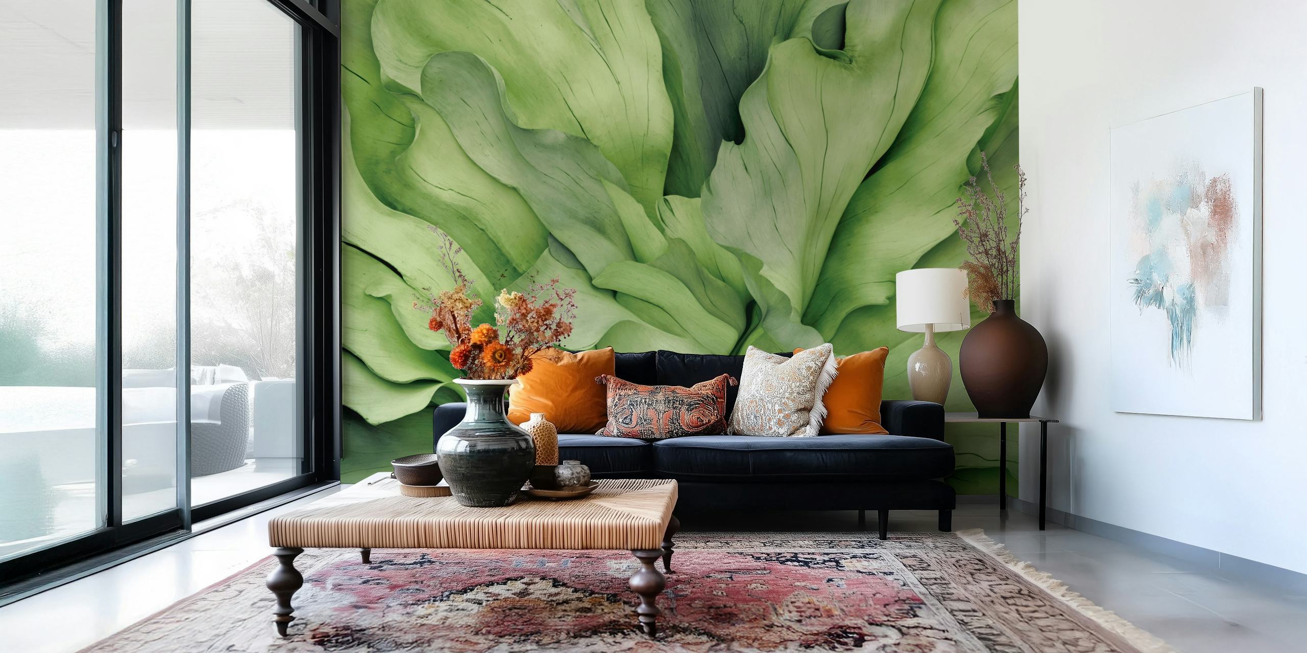 Organic green leaf textures in light and dark shades wallpaper