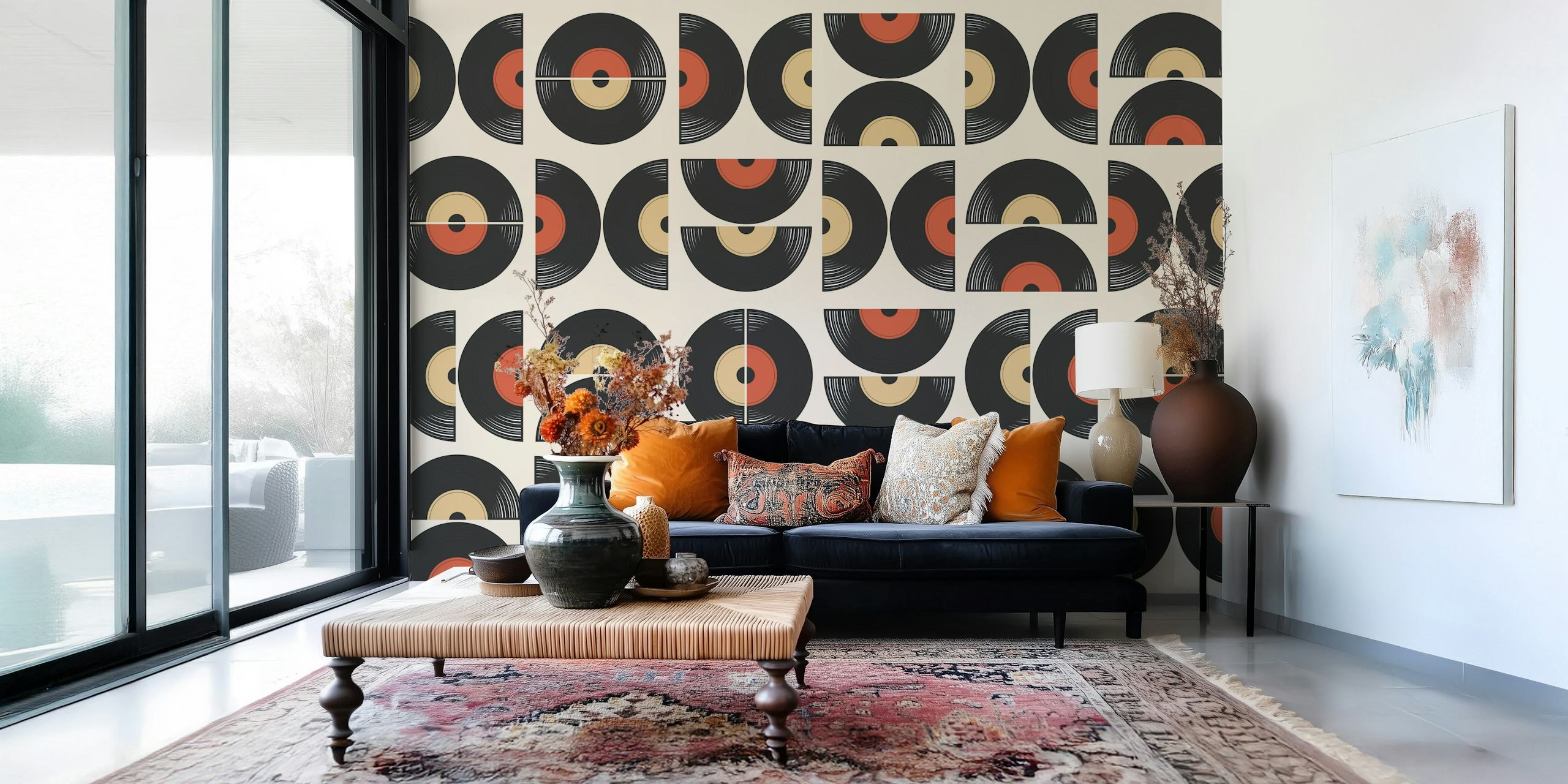 Mid Century Bauhaus Music Geo wallpaper in a room