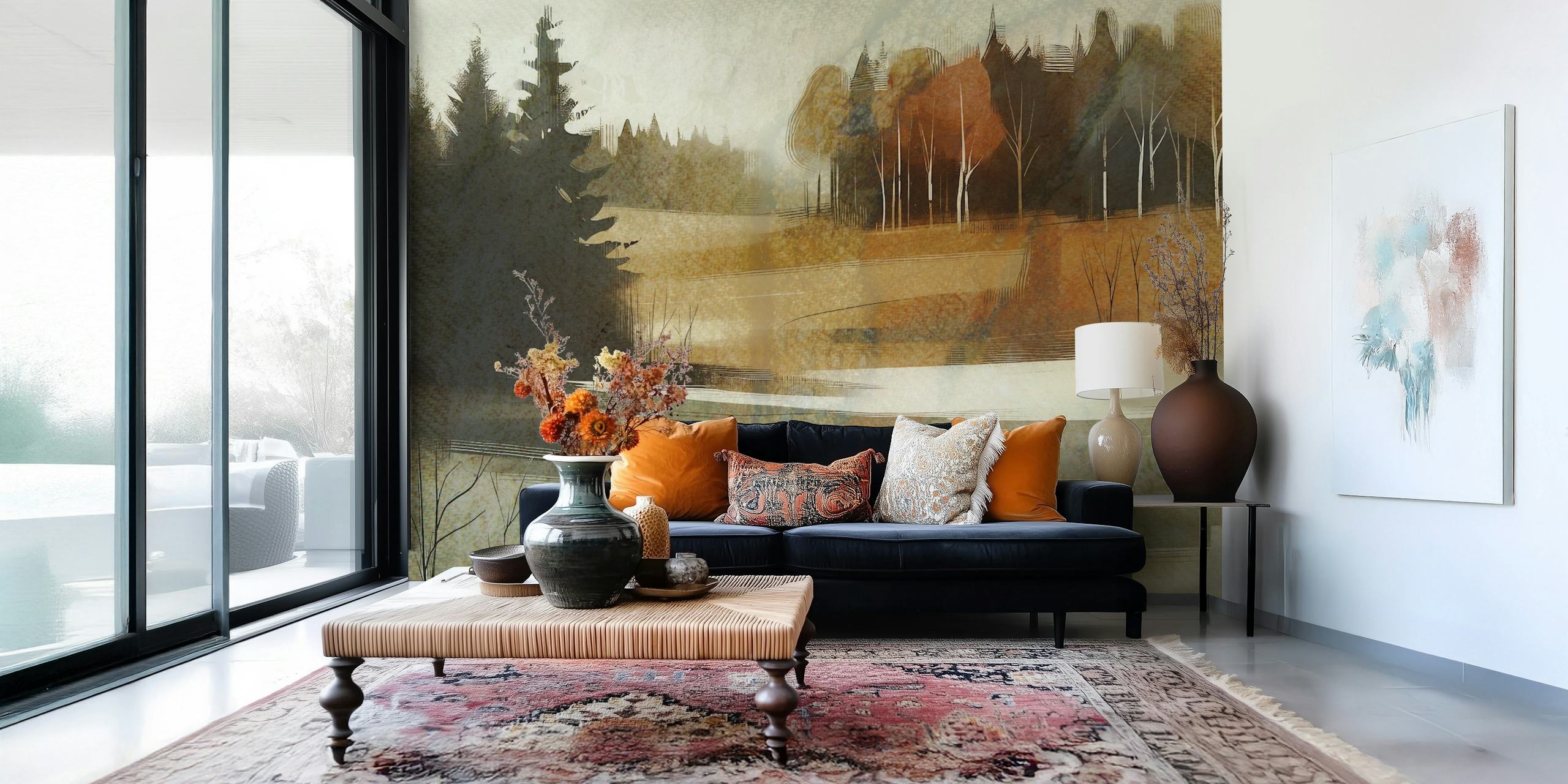 Tapeta Autumn Forest Scene w pokoju