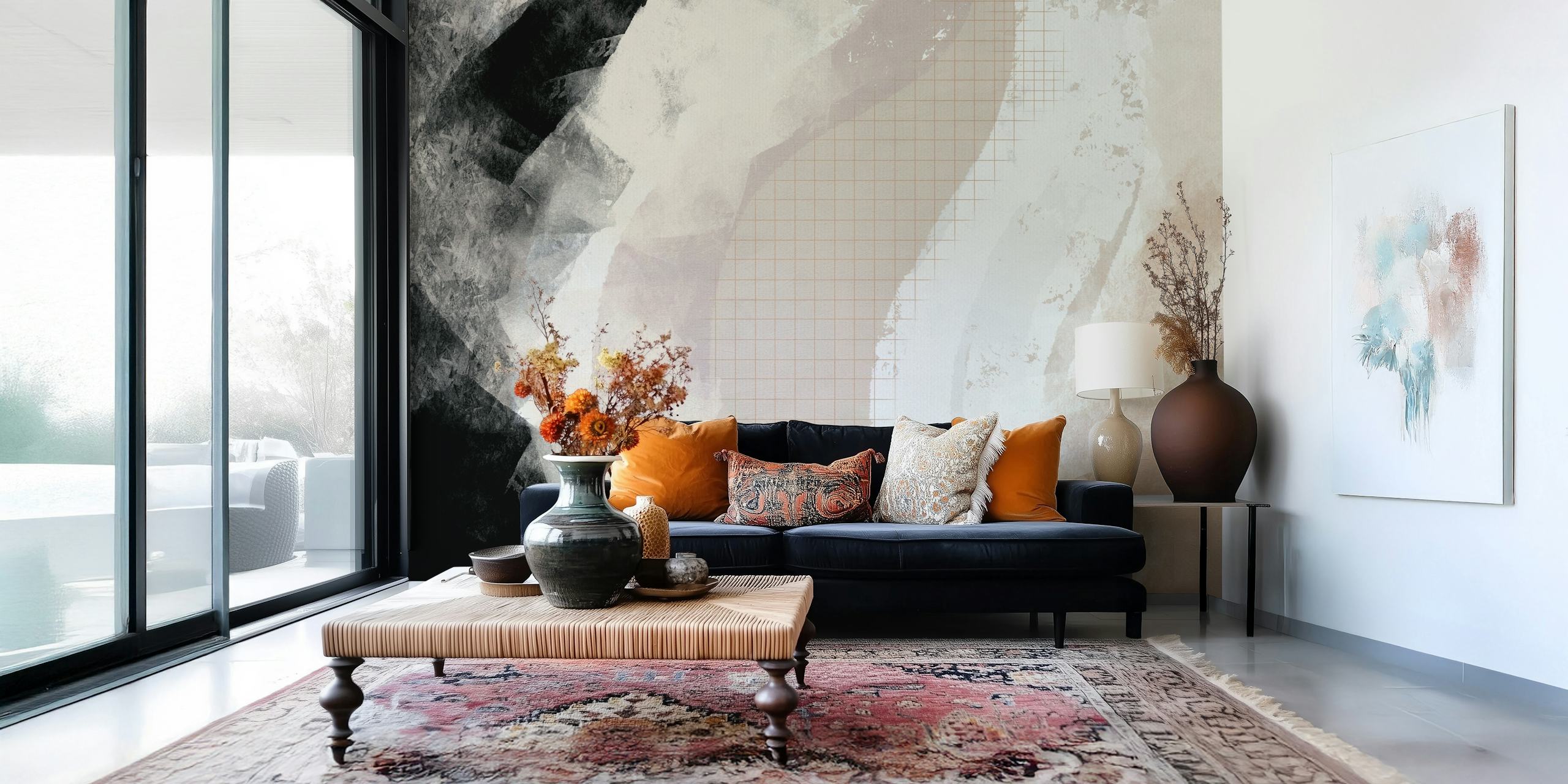 Abstract shapes in gray and beige tones wallpaper