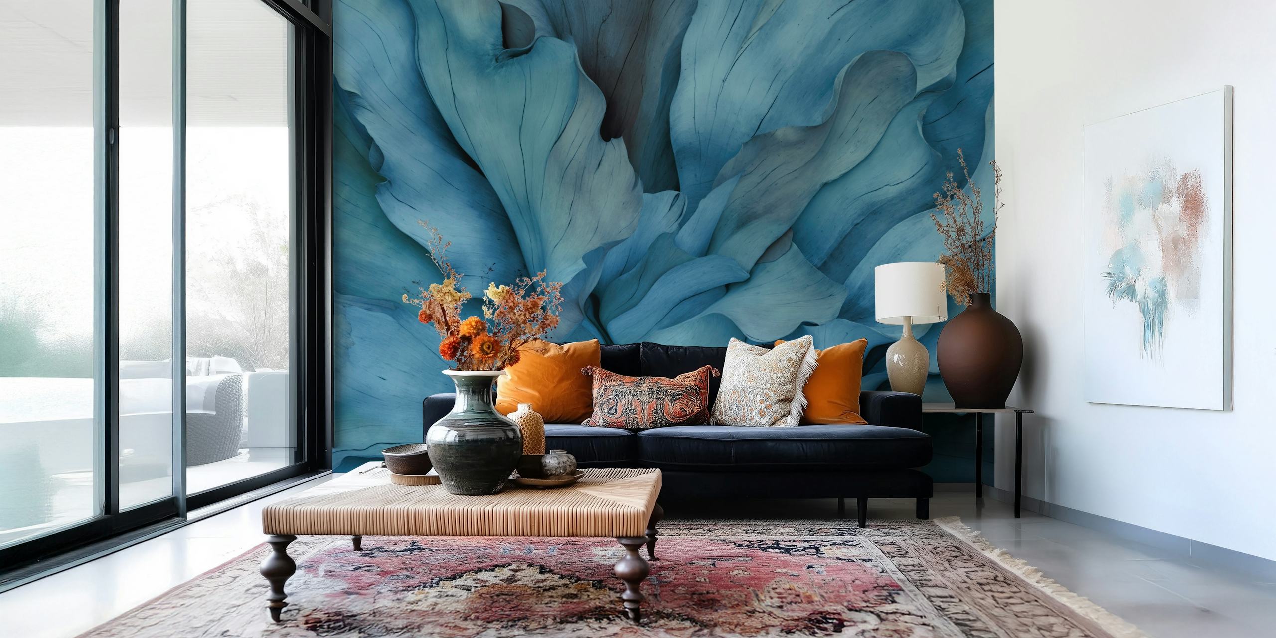 Oceanic floral whispers wallpaper in a room