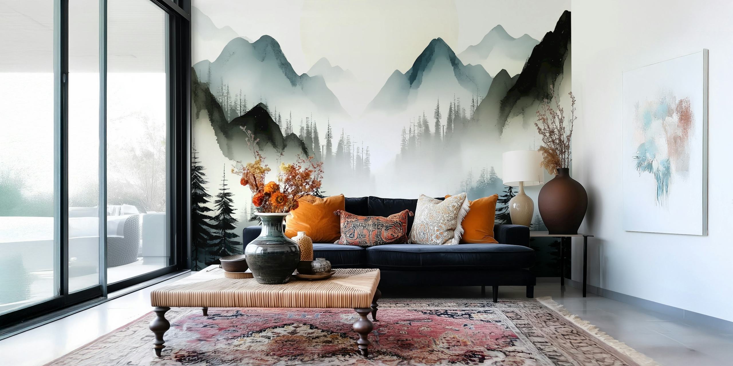 Misty Mountain Escape wallpaper in a room