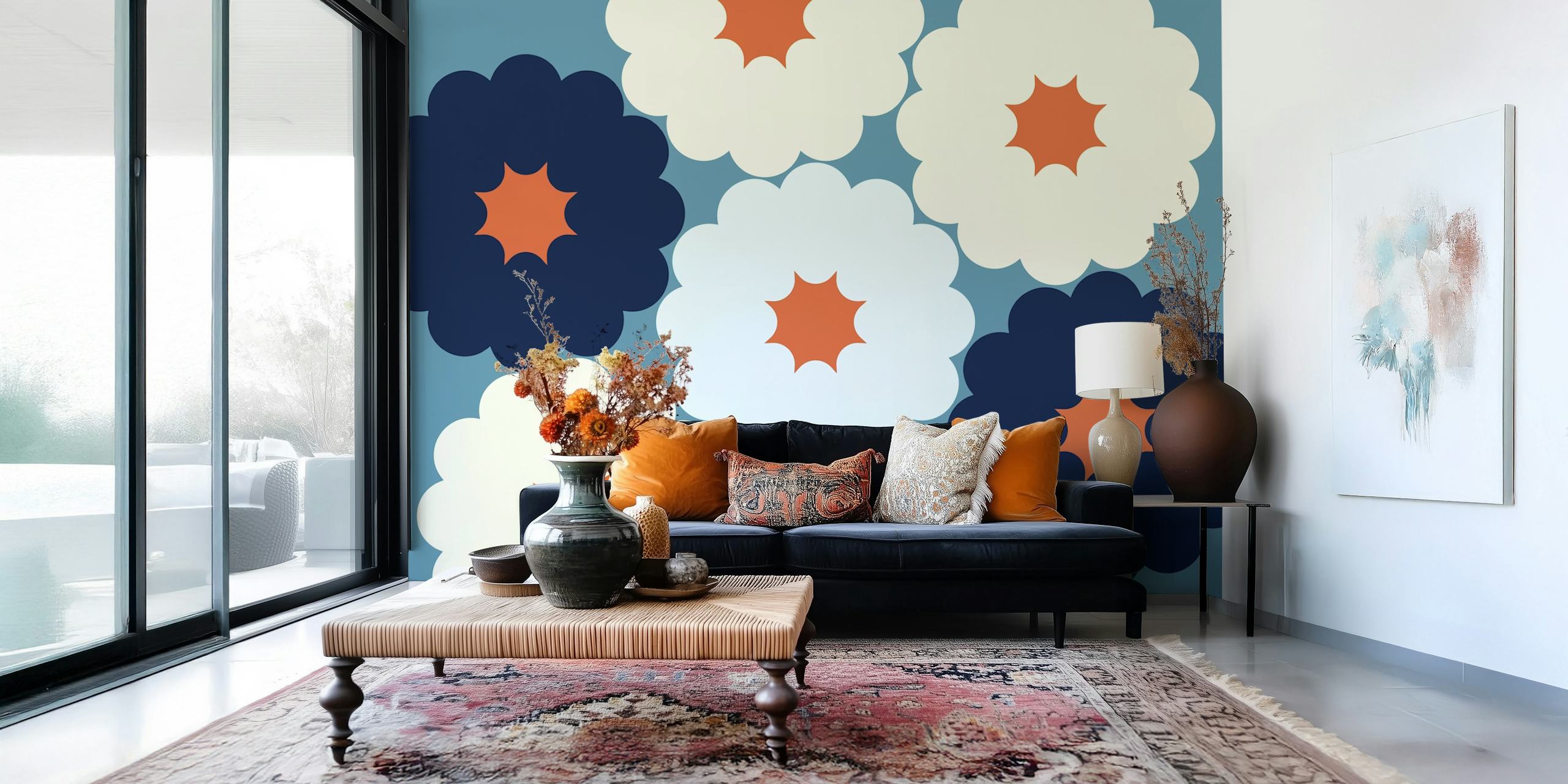 Modern floral shapes wallpaper in a room