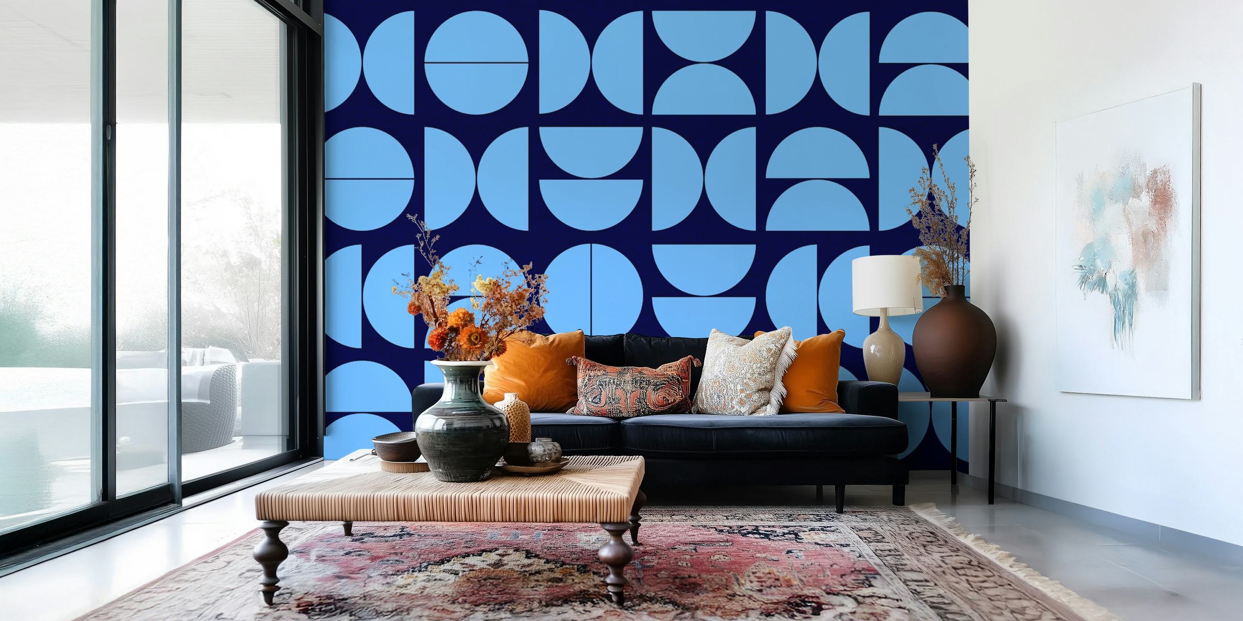 Geometric Blues Art wallpaper in a room
