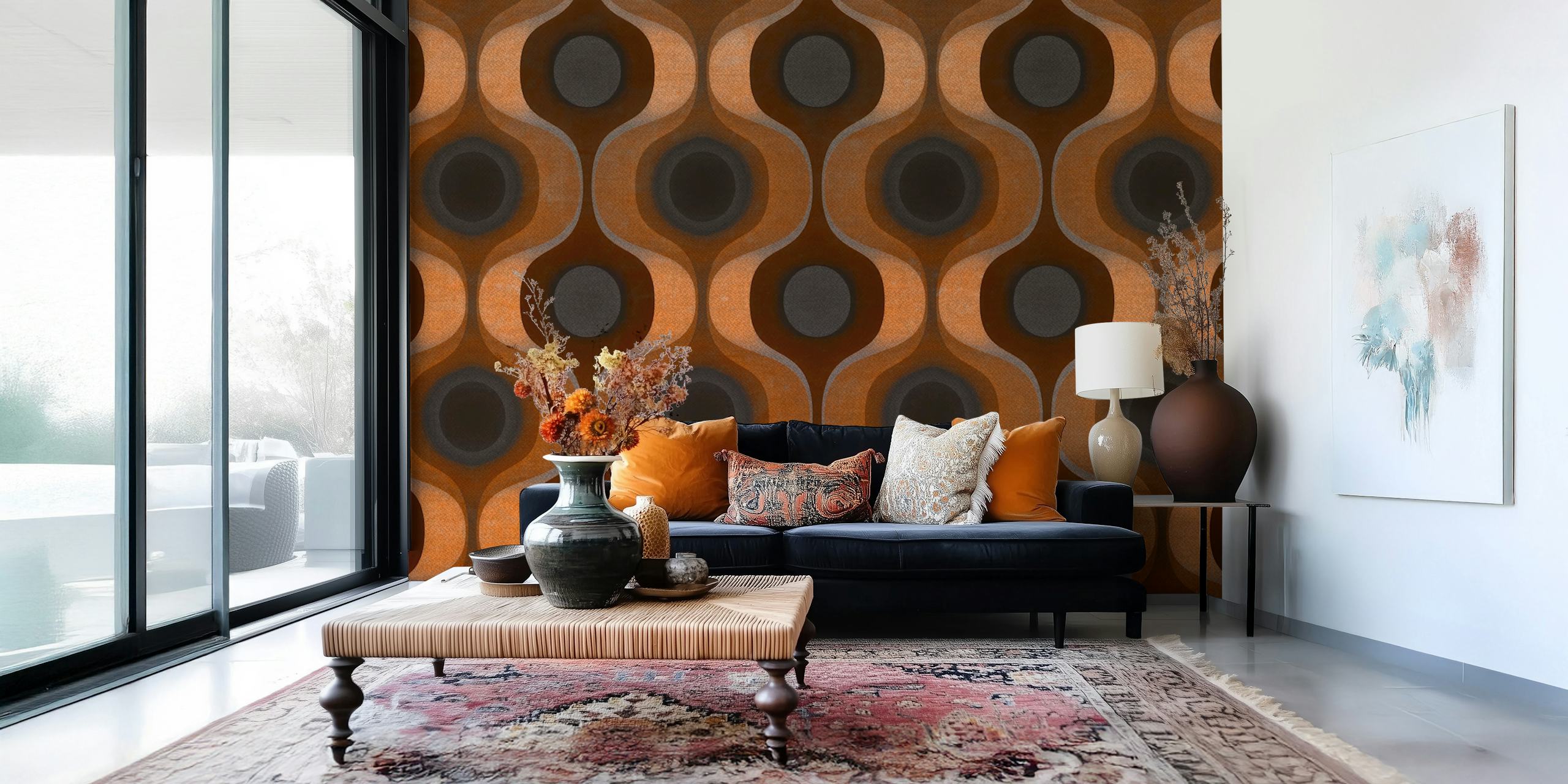 Earthy Retro Groove wallpaper displayed in a room