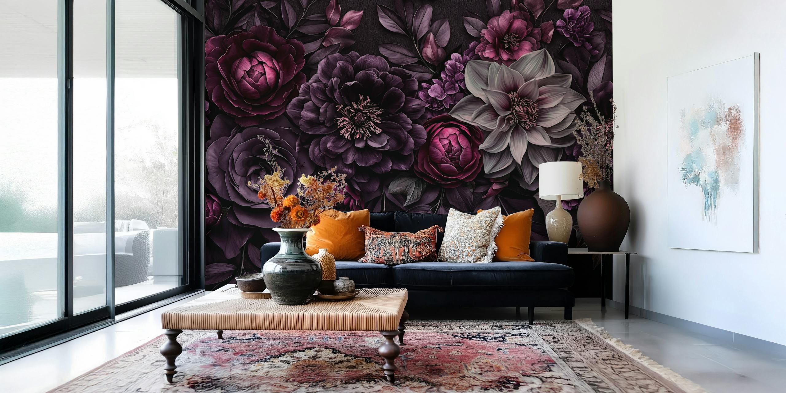 Ταπετσαρία Moody Baroque Flowers σε ένα δωμάτιο