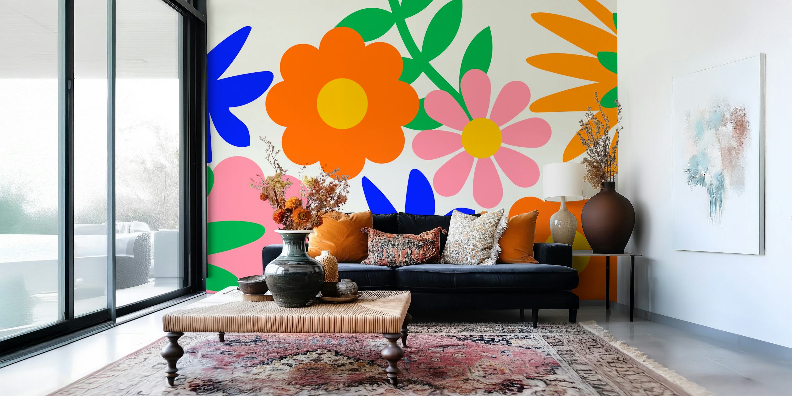 Värikäs kukkateippi huoneessa