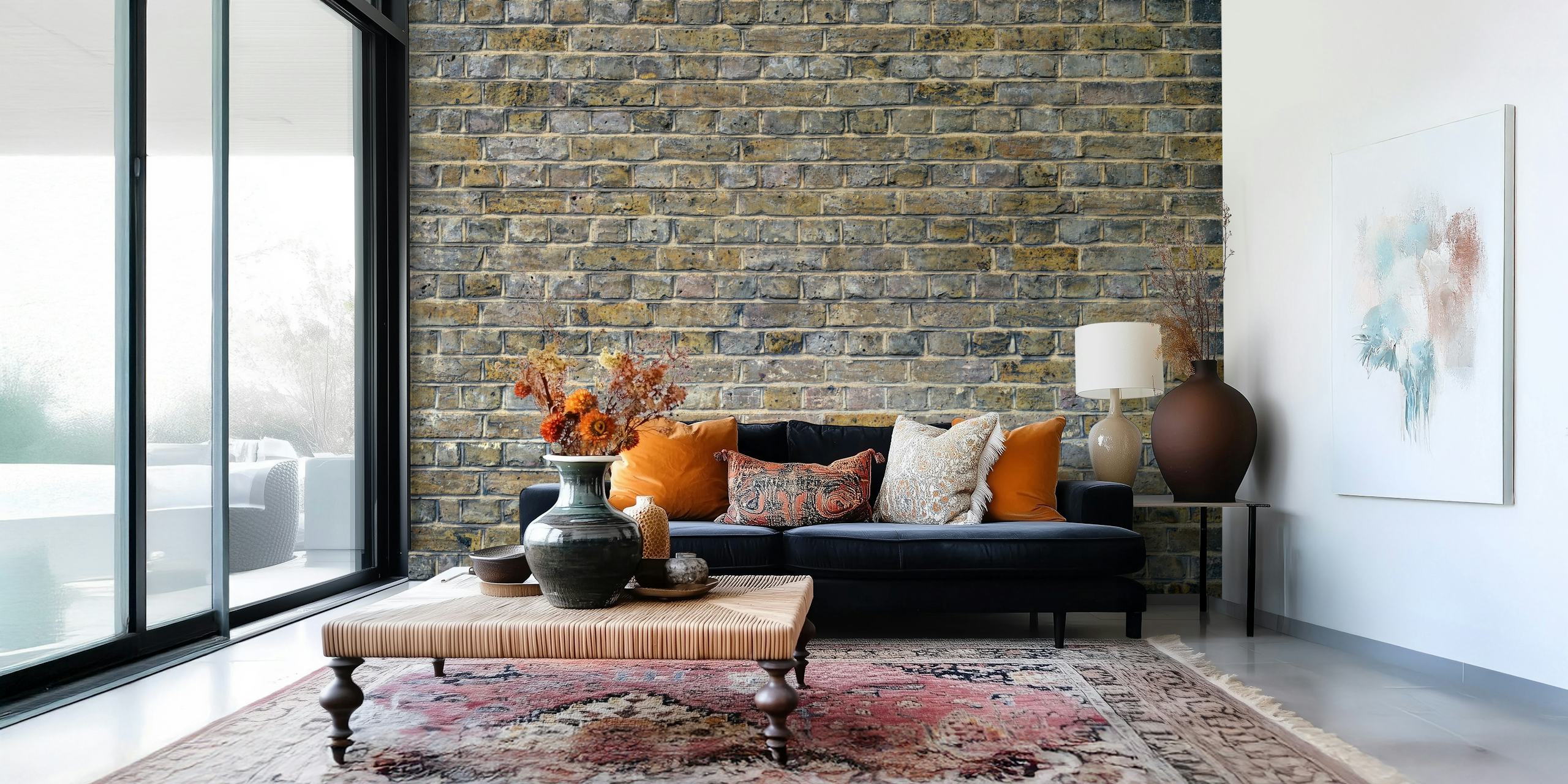 Papel tapiz Rustic Brick Charm exhibido en una habitación