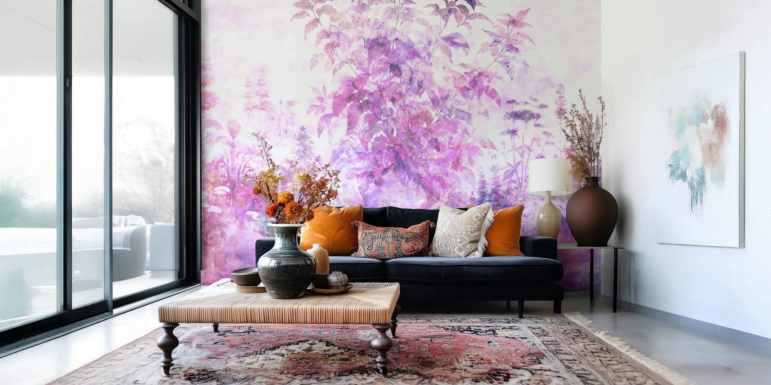 Purple floral pattern with soft hues and botanicals wallpaper