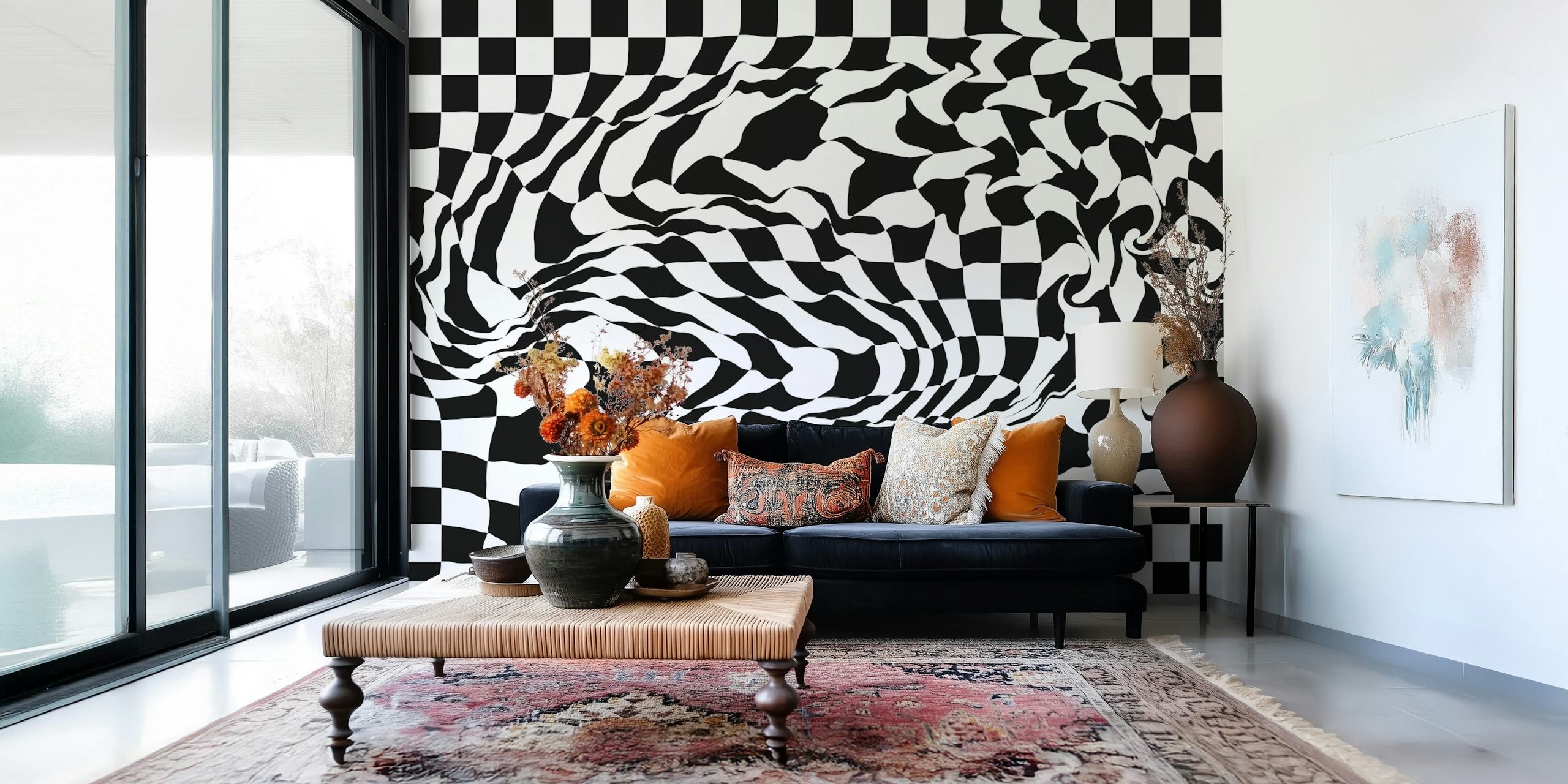 Carta da parati Melted Checkered Board in una stanza