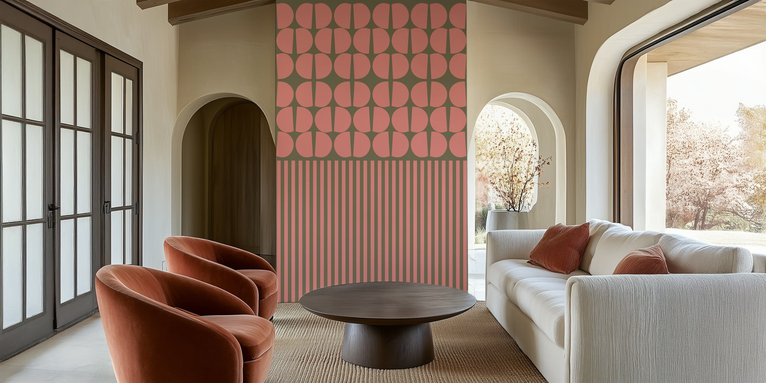 Geometric peach and brown pattern wallpaper