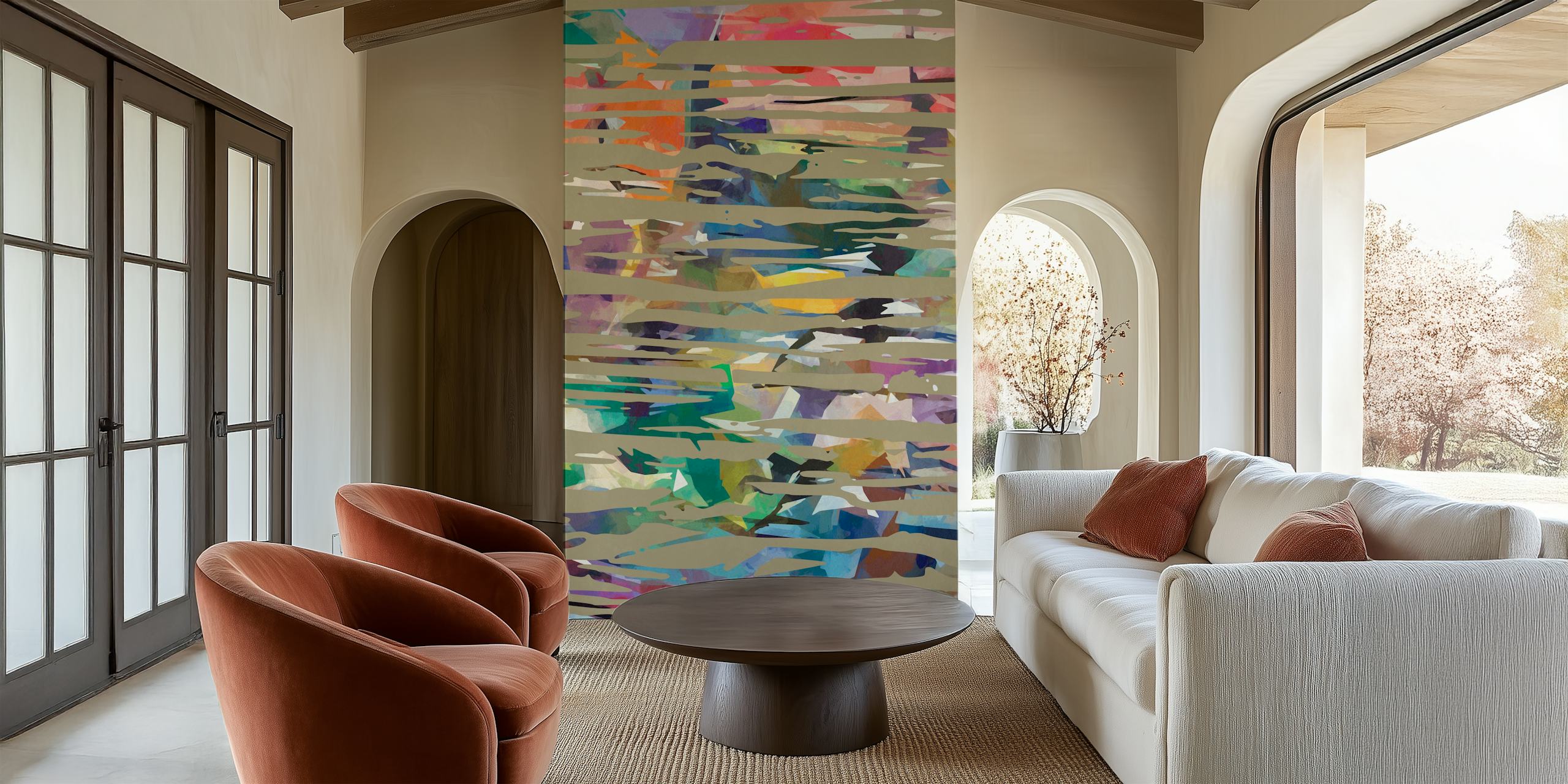 Irregular strokes colorful wallpaper in a room