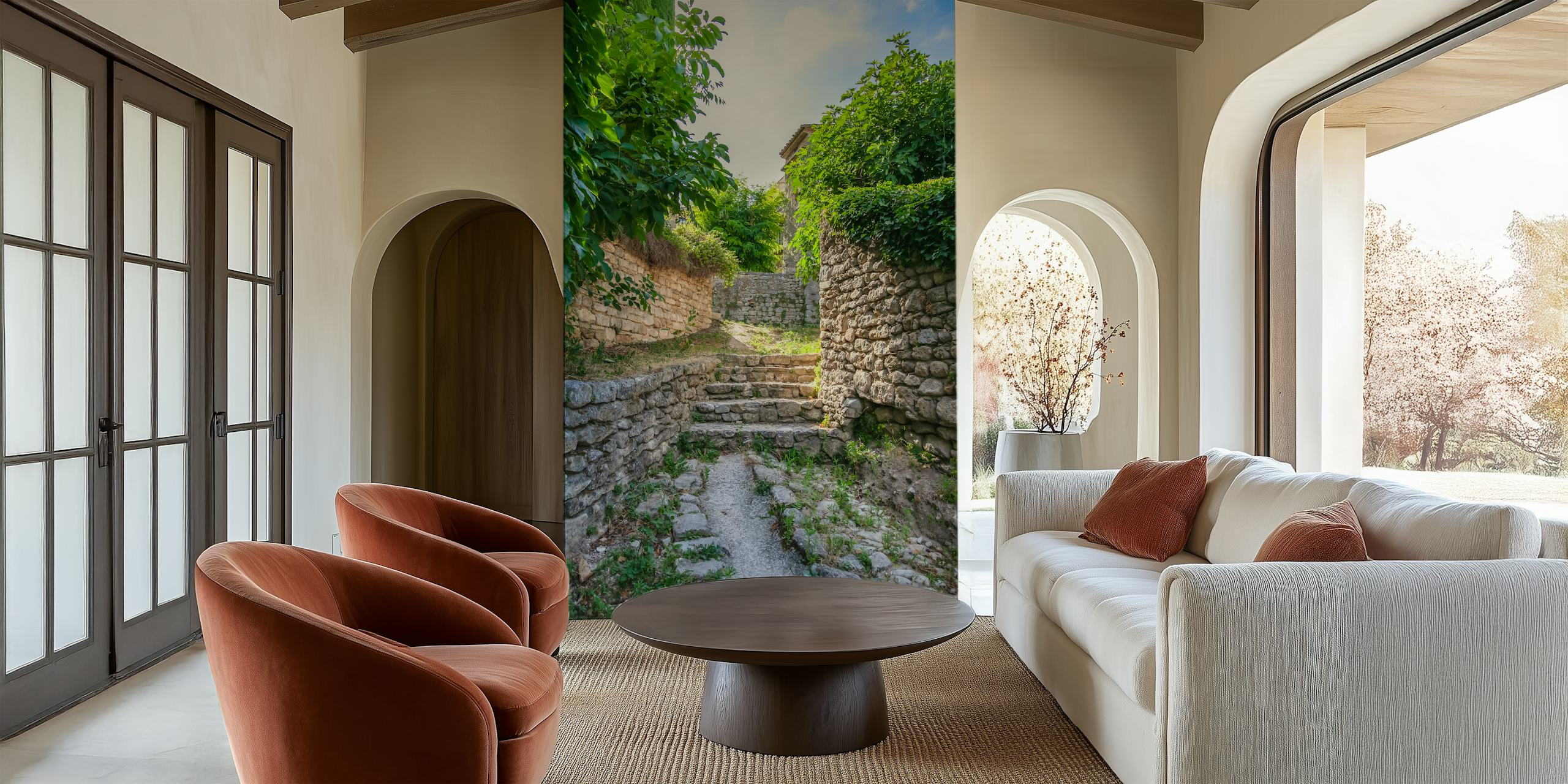 Historic village wallpaper in a bright setting