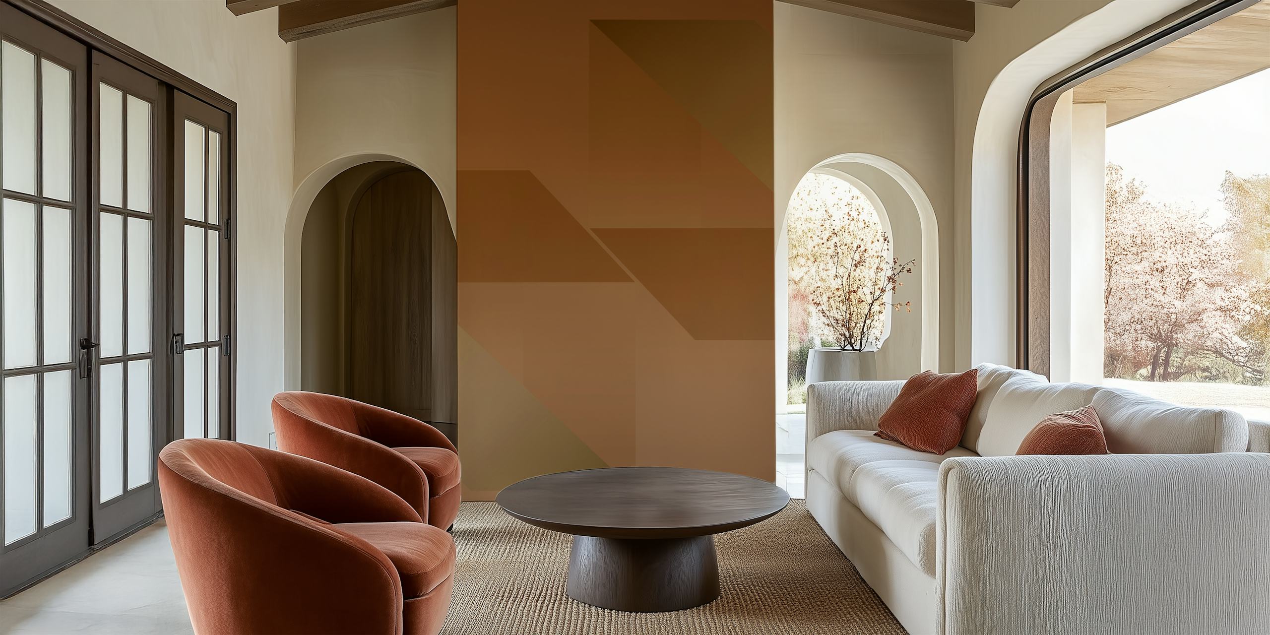 Mid Century Soft Pastel Bronze wall mural with geometric design