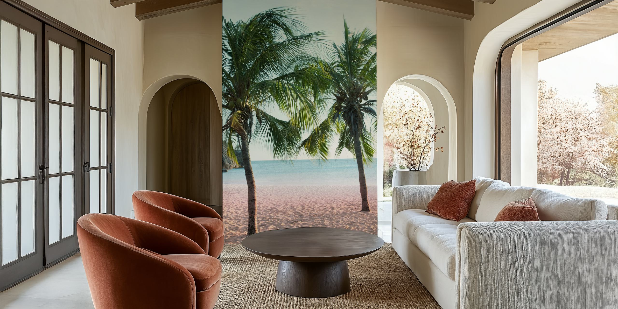 Wallpaper featuring palm trees on a beach