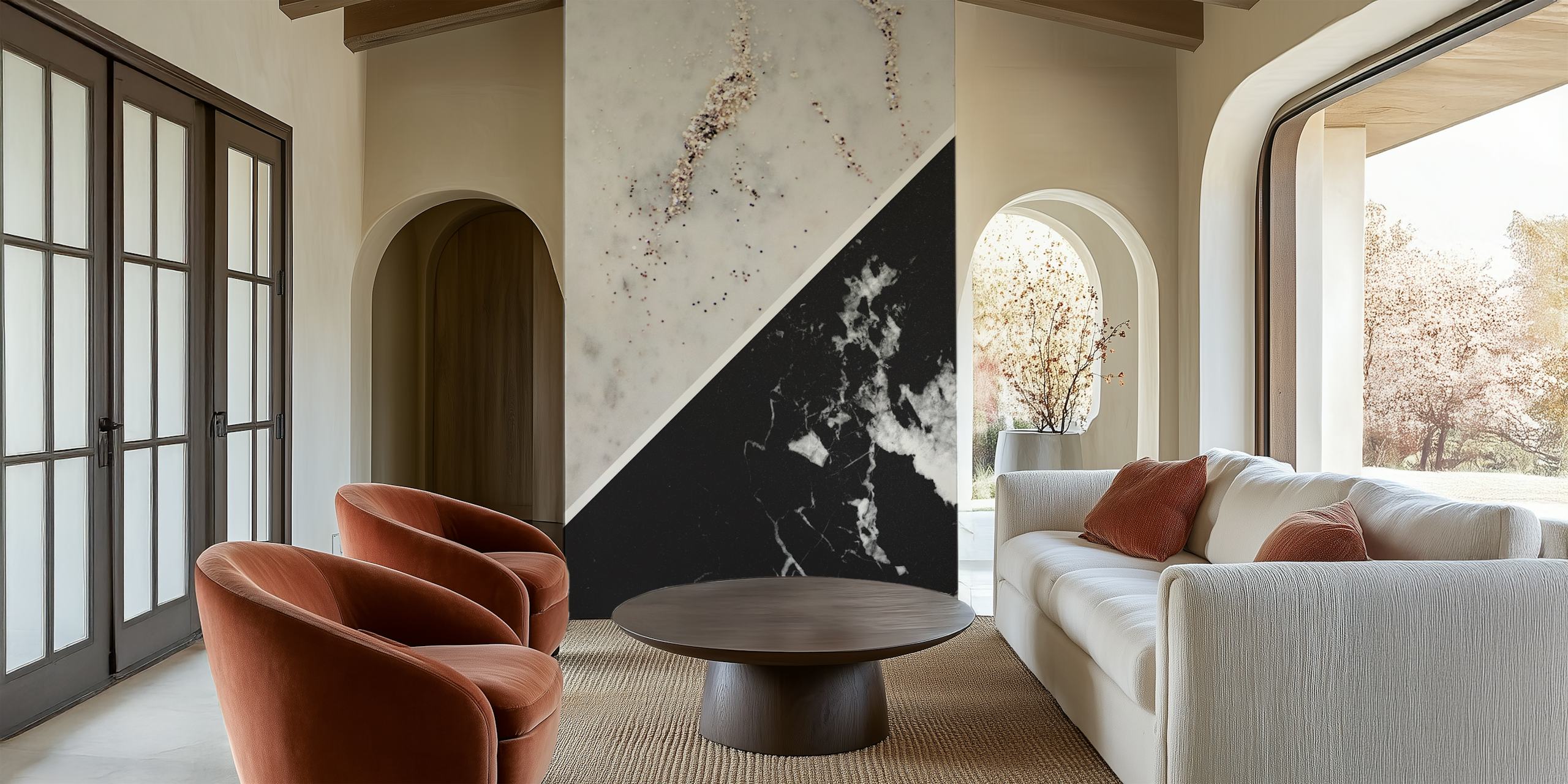 Τοιχογραφία τοίχου με White Marble και Black Marble με περίπλοκες λεπτομέρειες χρυσών φλεβών