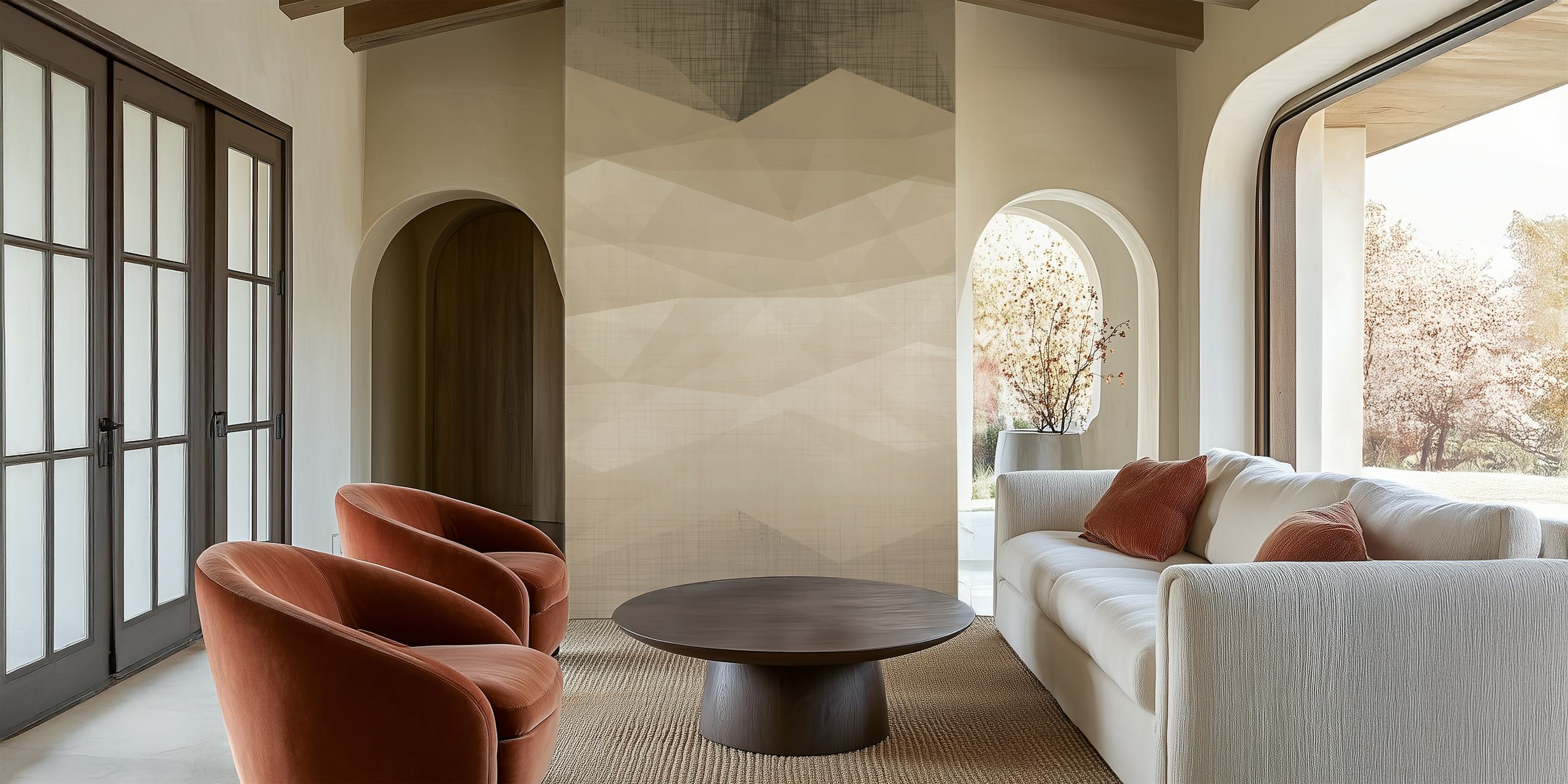 Minimalist mountain shapes in beige and gray wallpaper