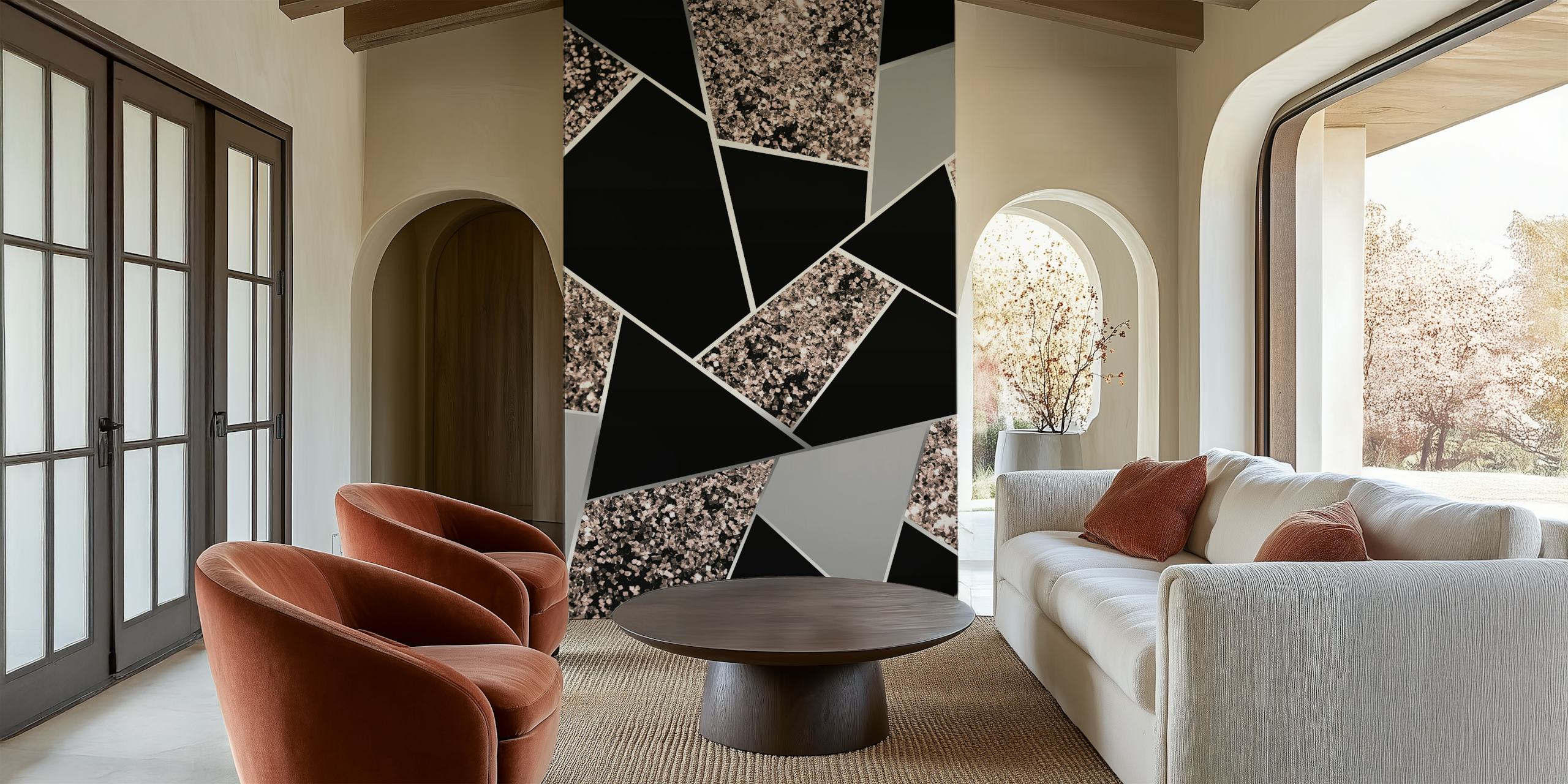 Rose Gold Geometric Glitter tapetti huoneessa