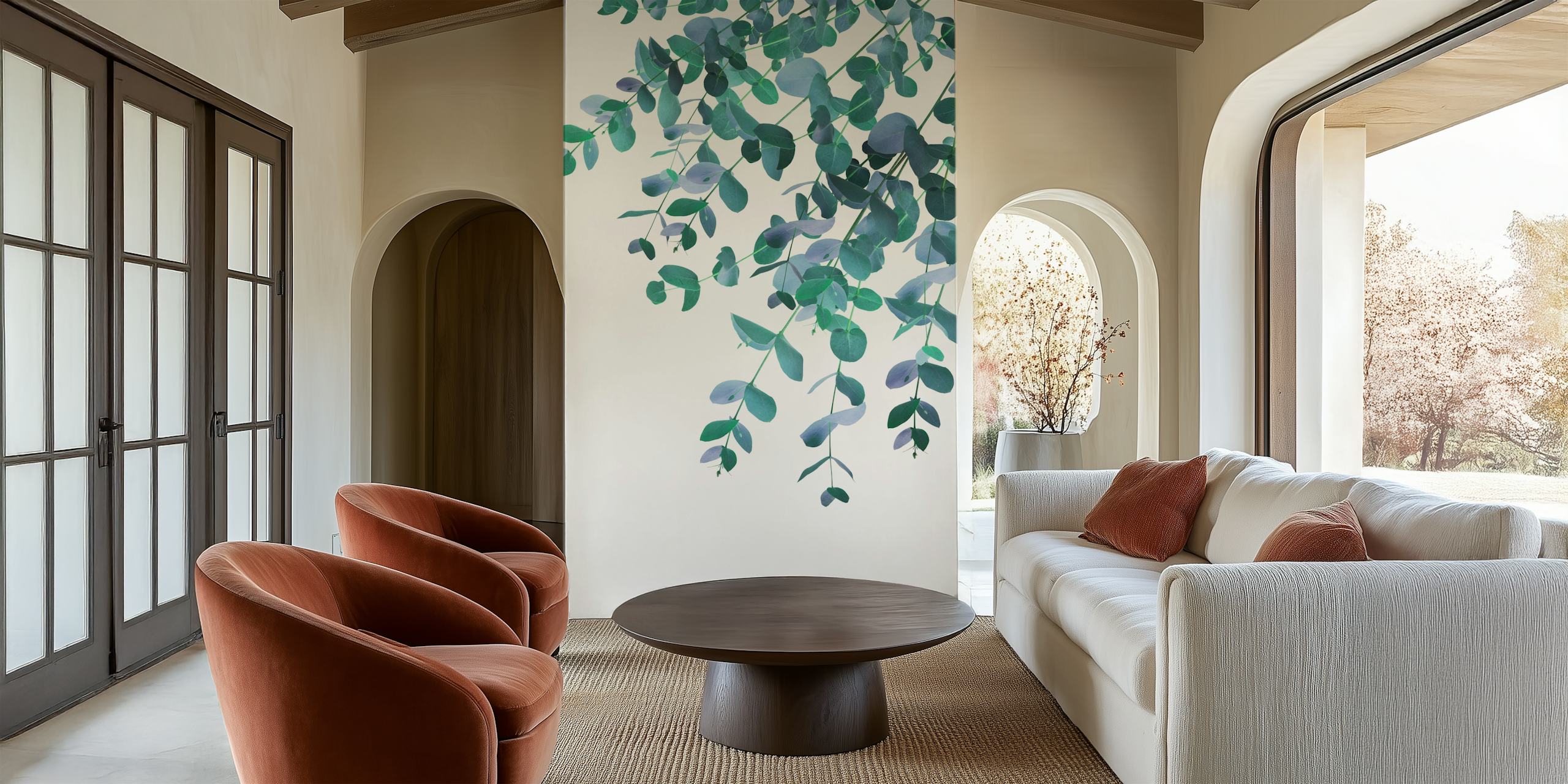 Eucalyptus Teal Blue Delight 1 wallpaper in a room