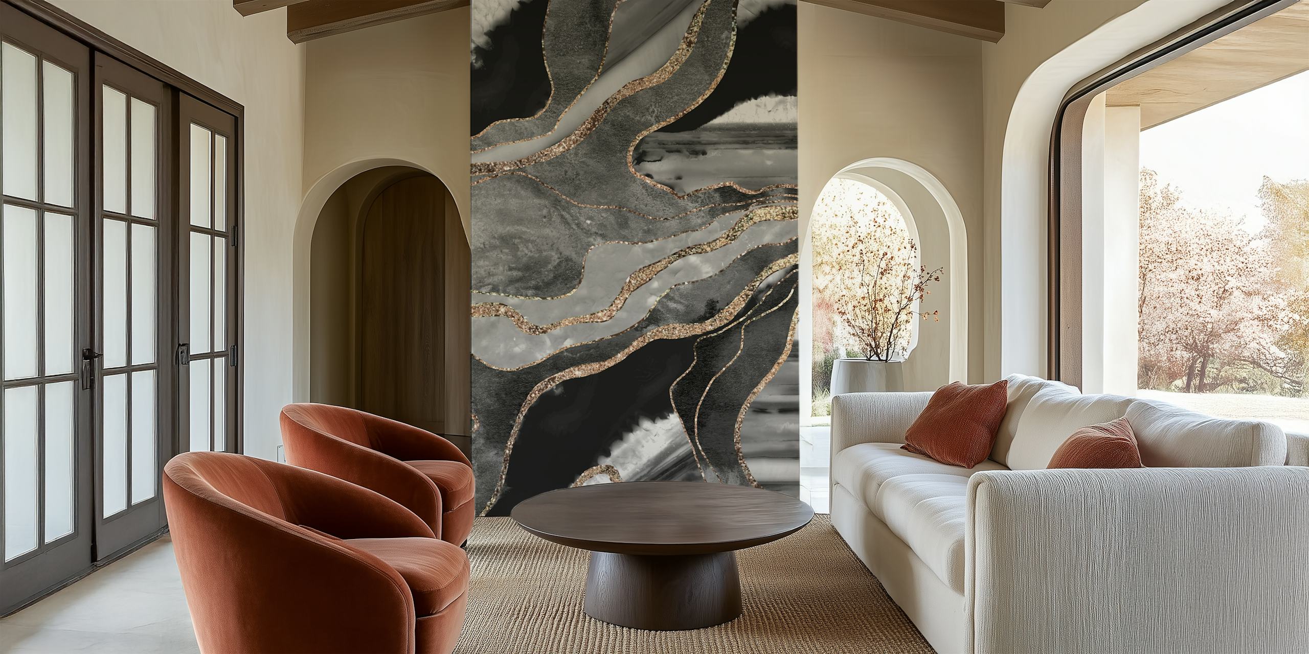 Ταπετσαρία Marble Gold Glitter Glam σε ένα στυλάτο δωμάτιο