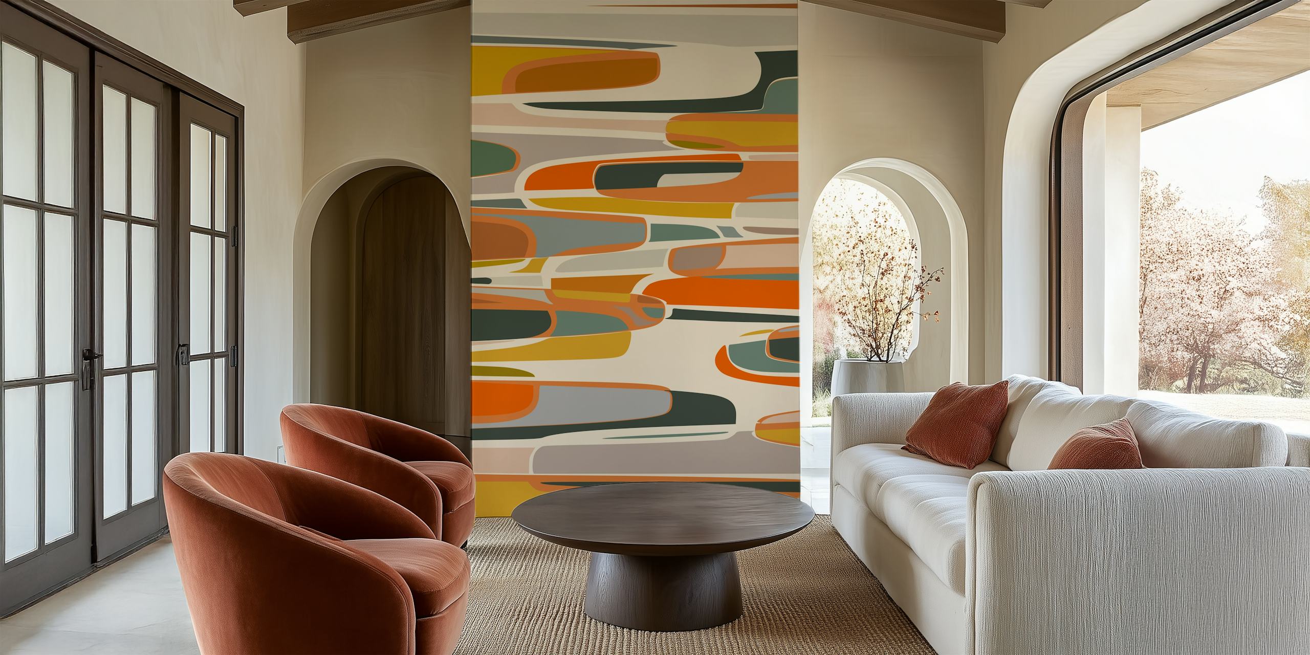 Abstract Composition 1066 wall mural featuring autumnal shades and organic curves