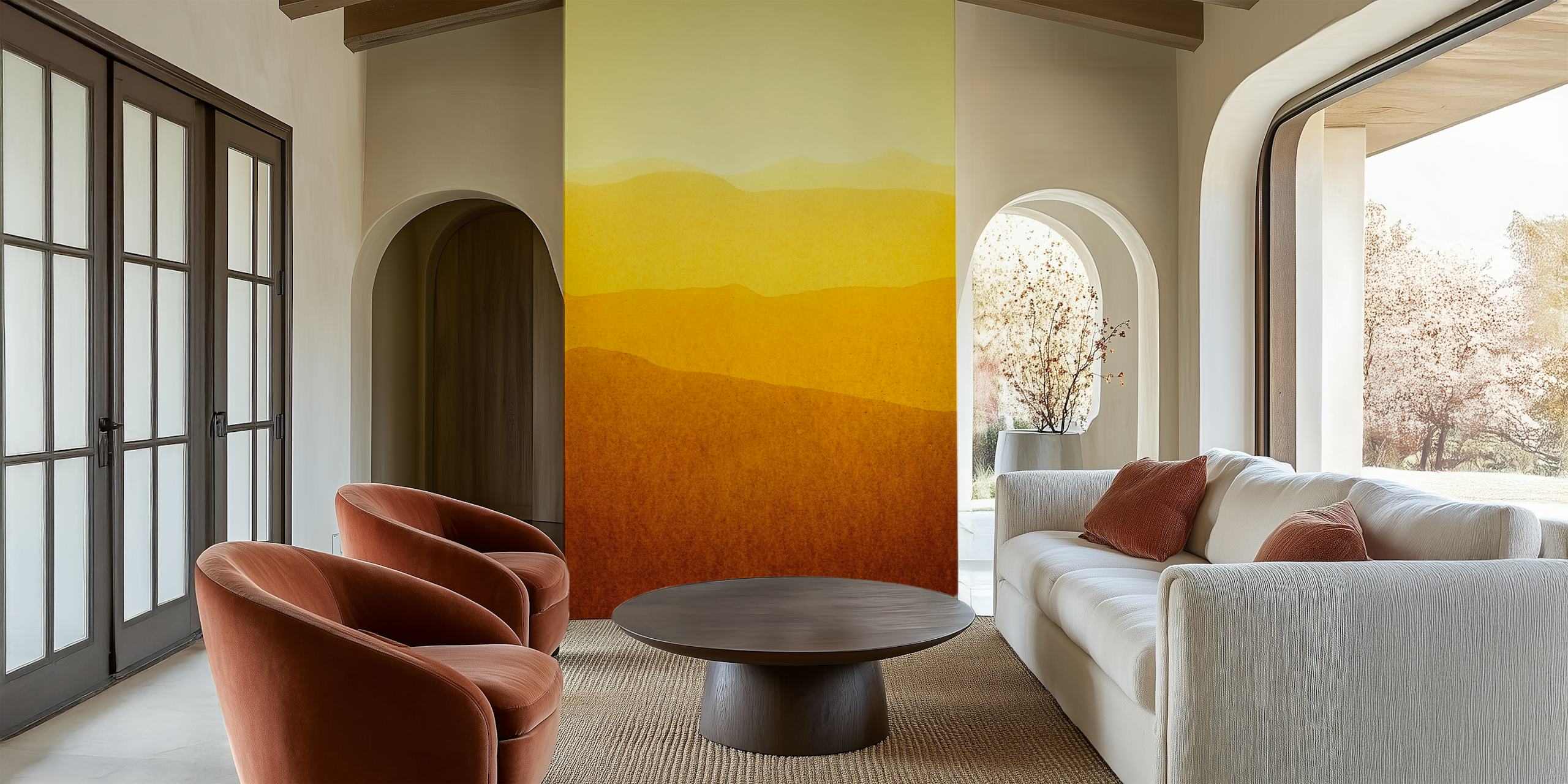 Gradient landscape wallpaper in warm yellow hues, abstract style