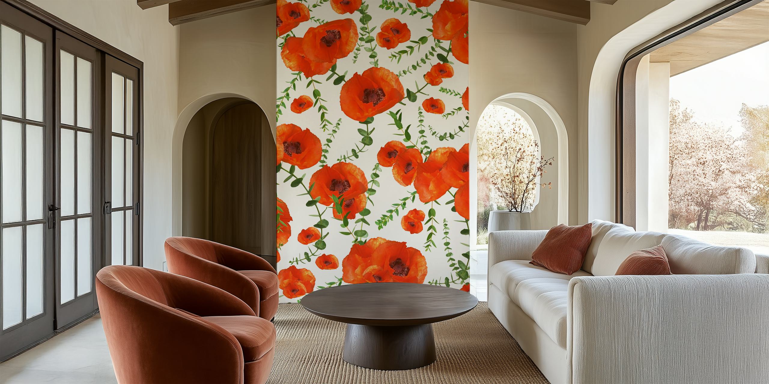 Design tapety Červené Poppies a Eucalyptus
