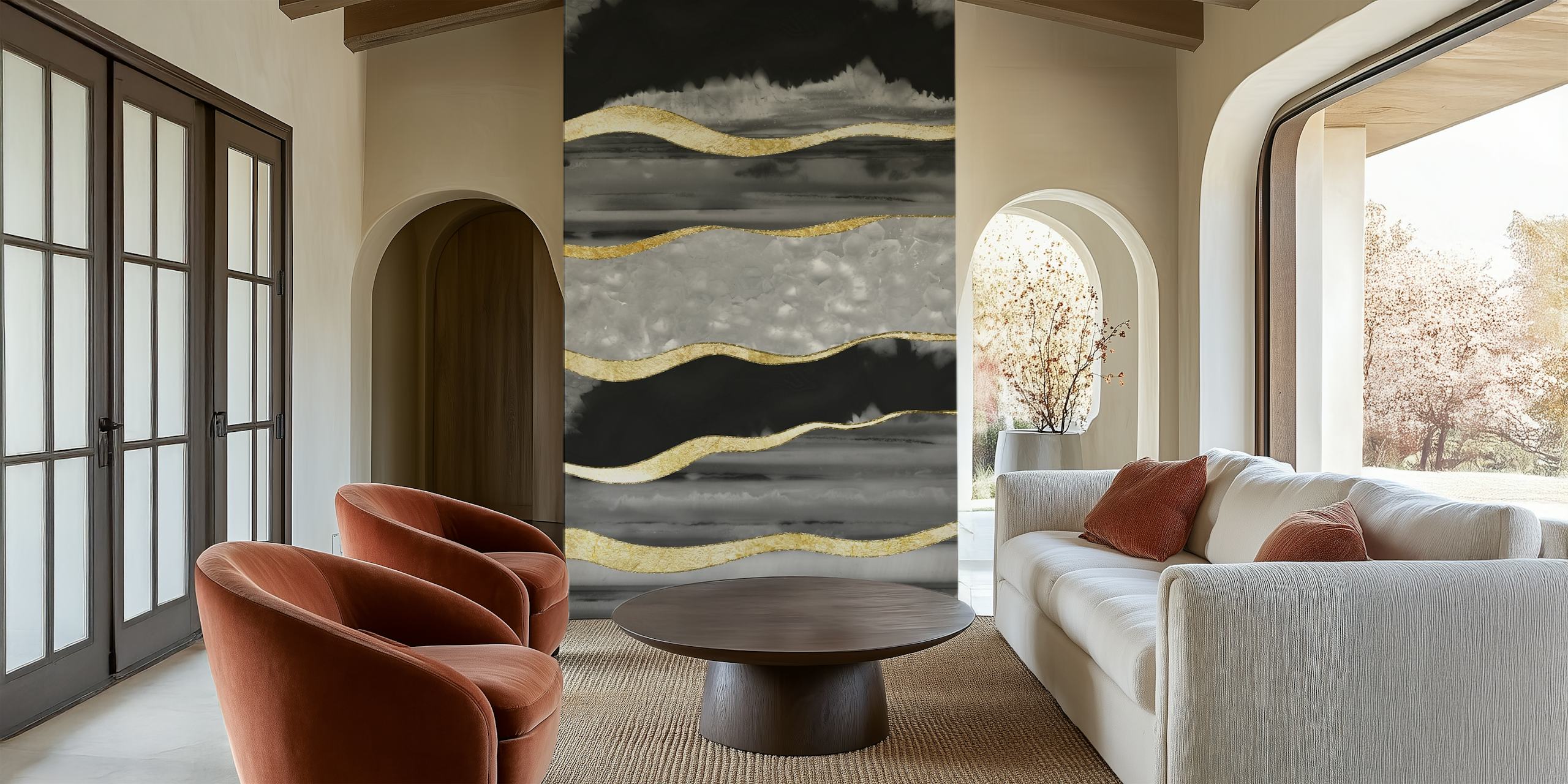 Agate Gold Stripe Glam wallpaper in modern room