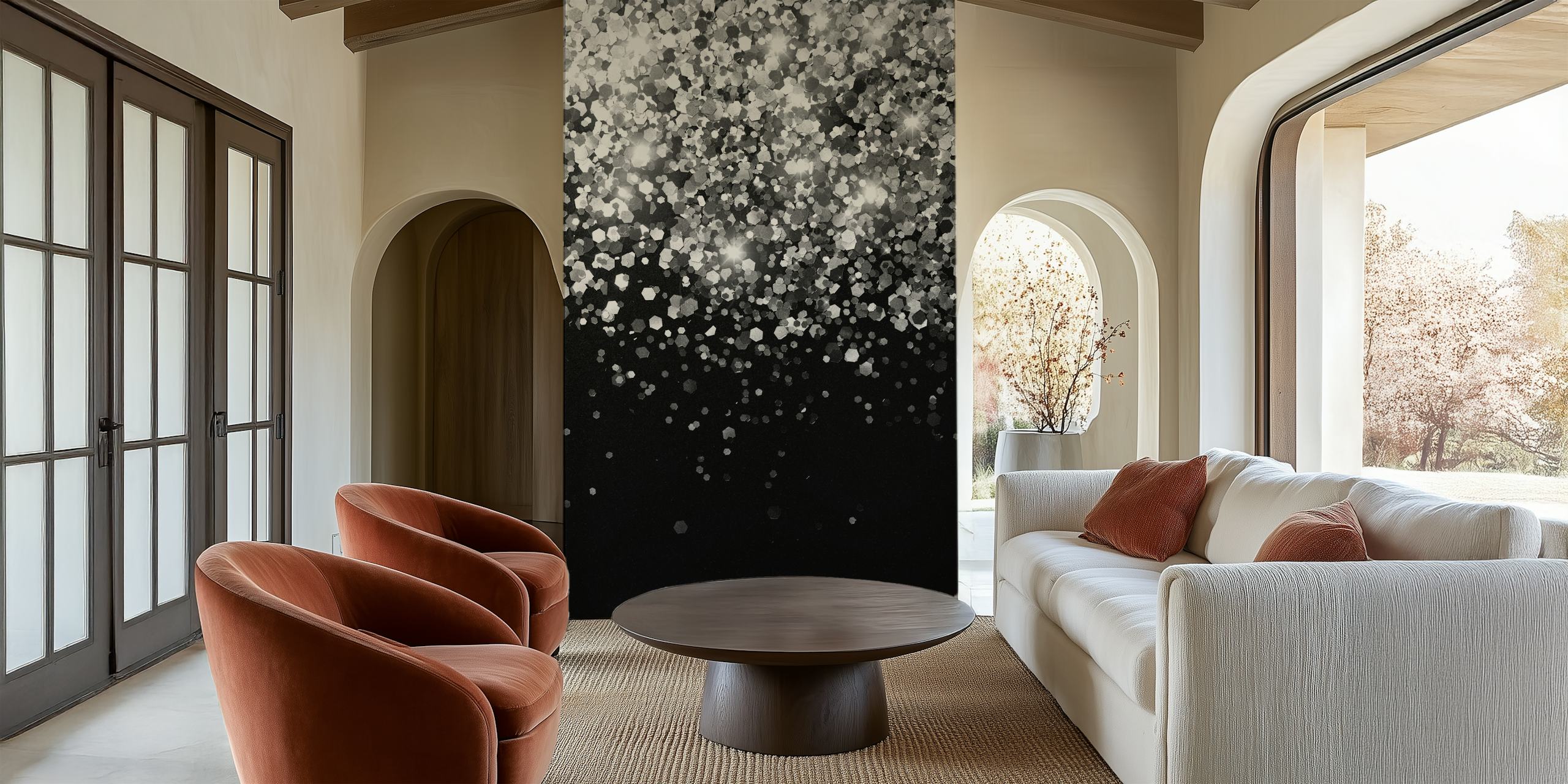 Silver gray and black glitter wallpaper in a room