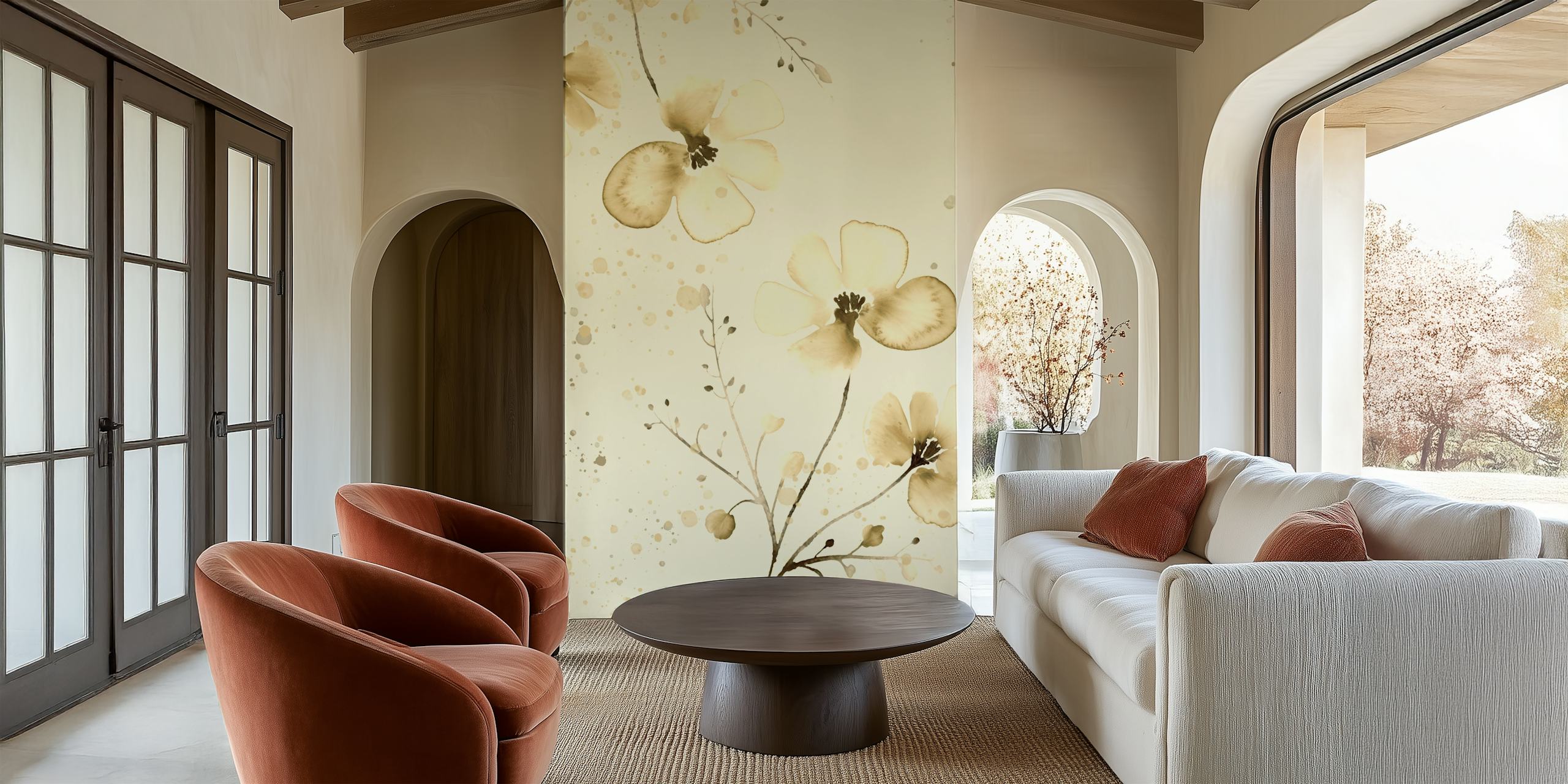 Romantic flower wallpaper in a room setting