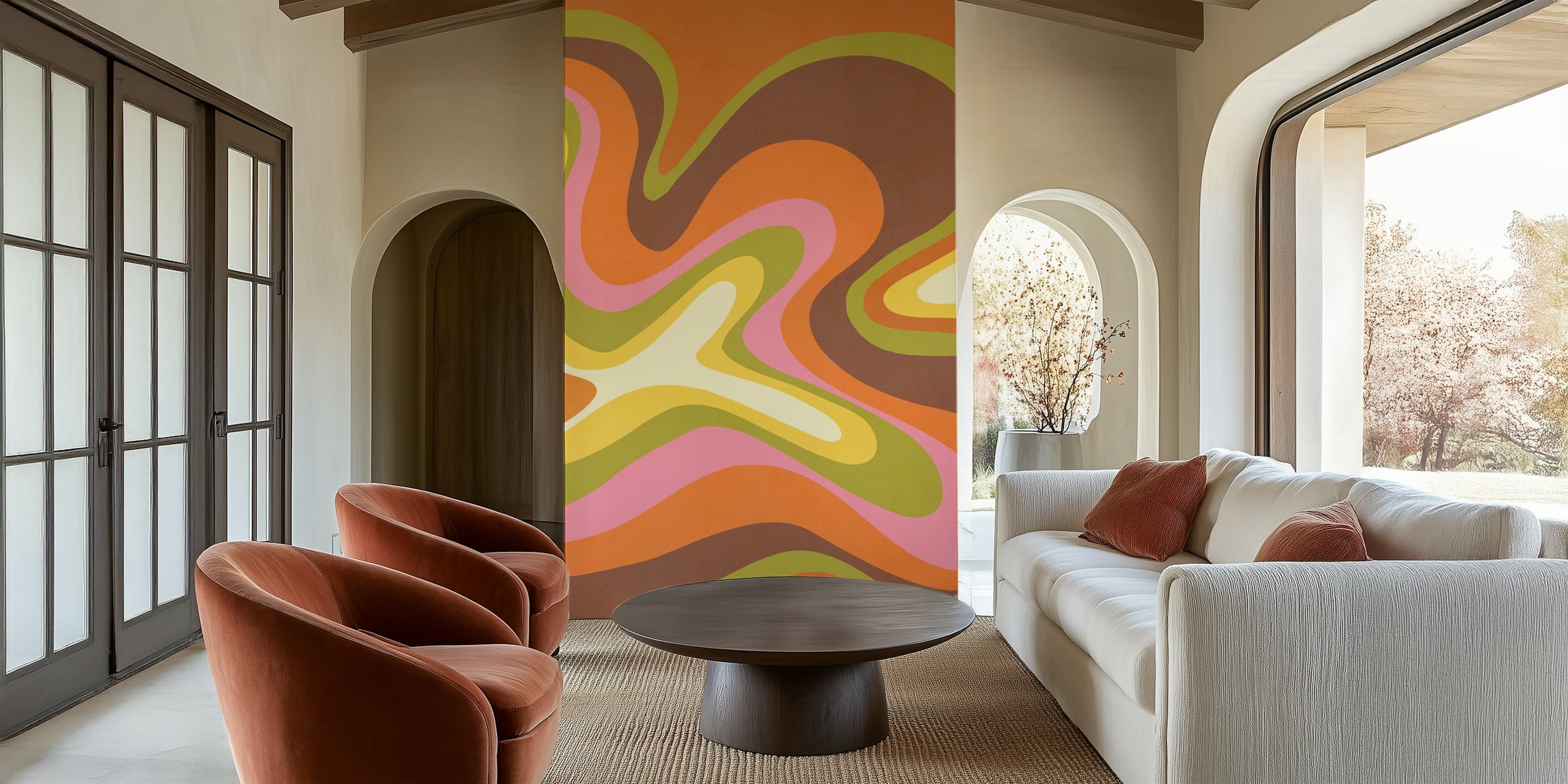 Design de papel de parede Retro Groovy Autumnal Liquid Swirl