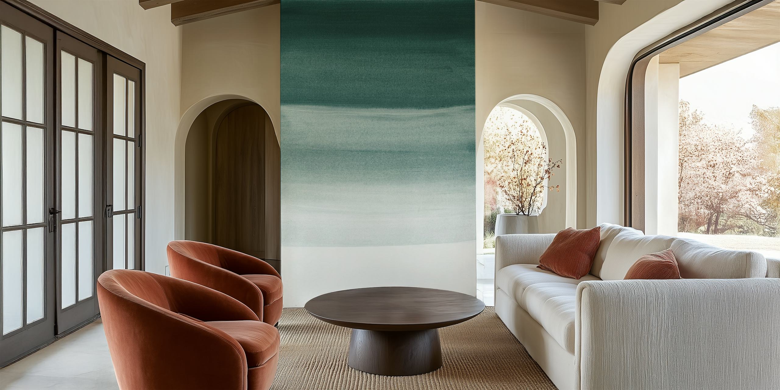 Fotomural relajante acuarela degradada de verde azulado oscuro a blanco