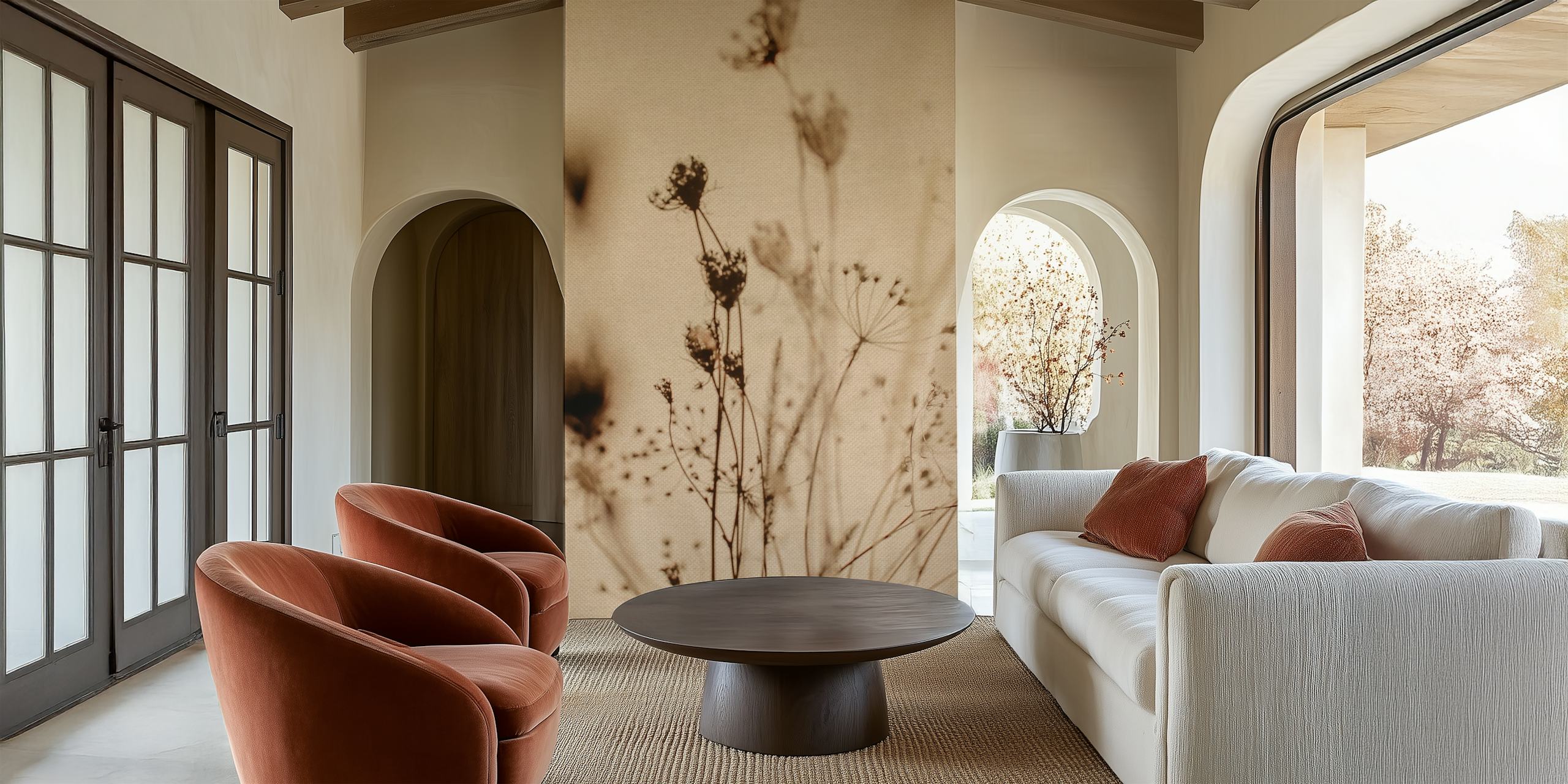 Ταπετσαρία Flowers Grass Beige σε ένα δωμάτιο