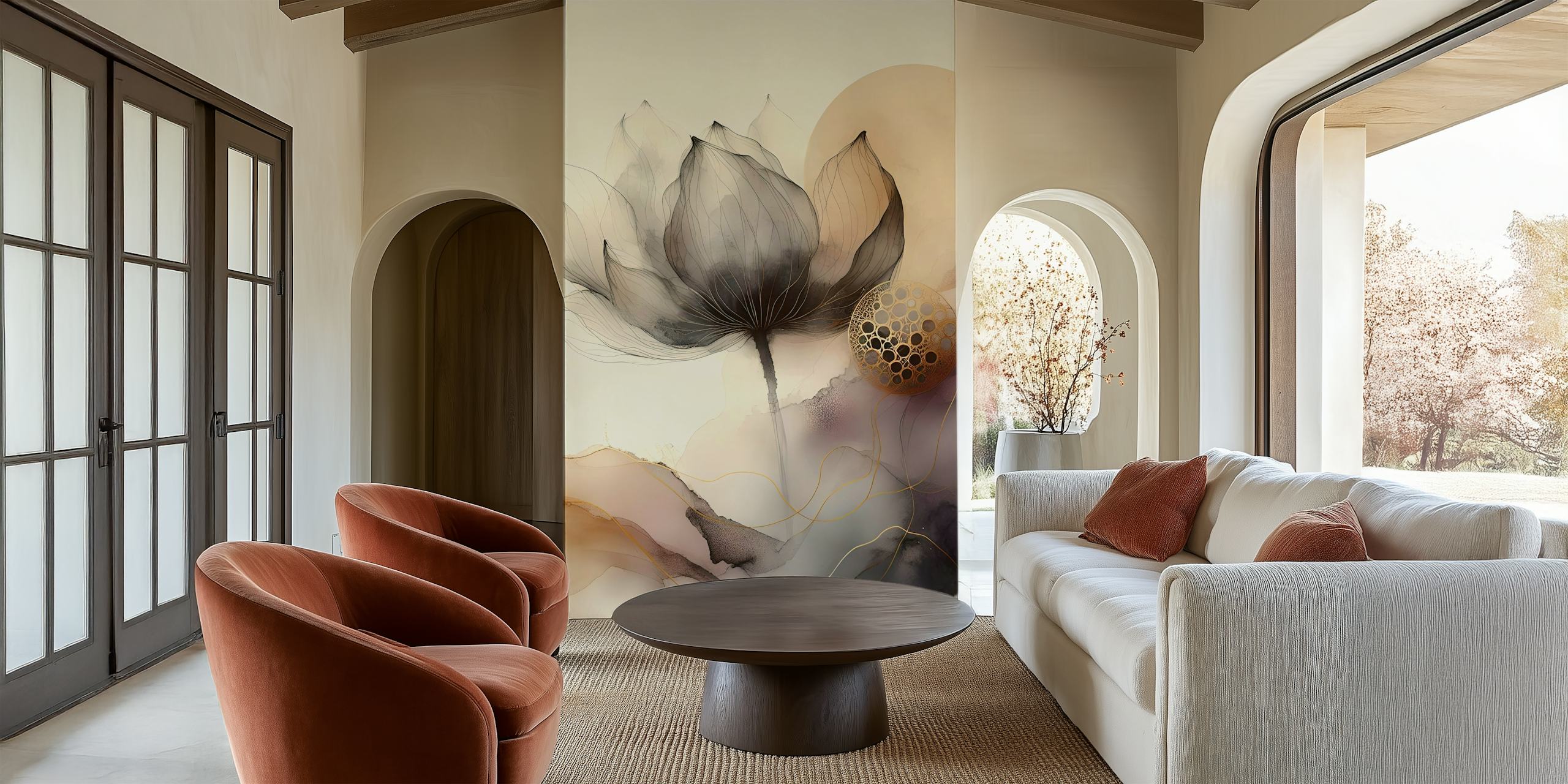 Tapeta Ink Wash Floral Haze v místnosti