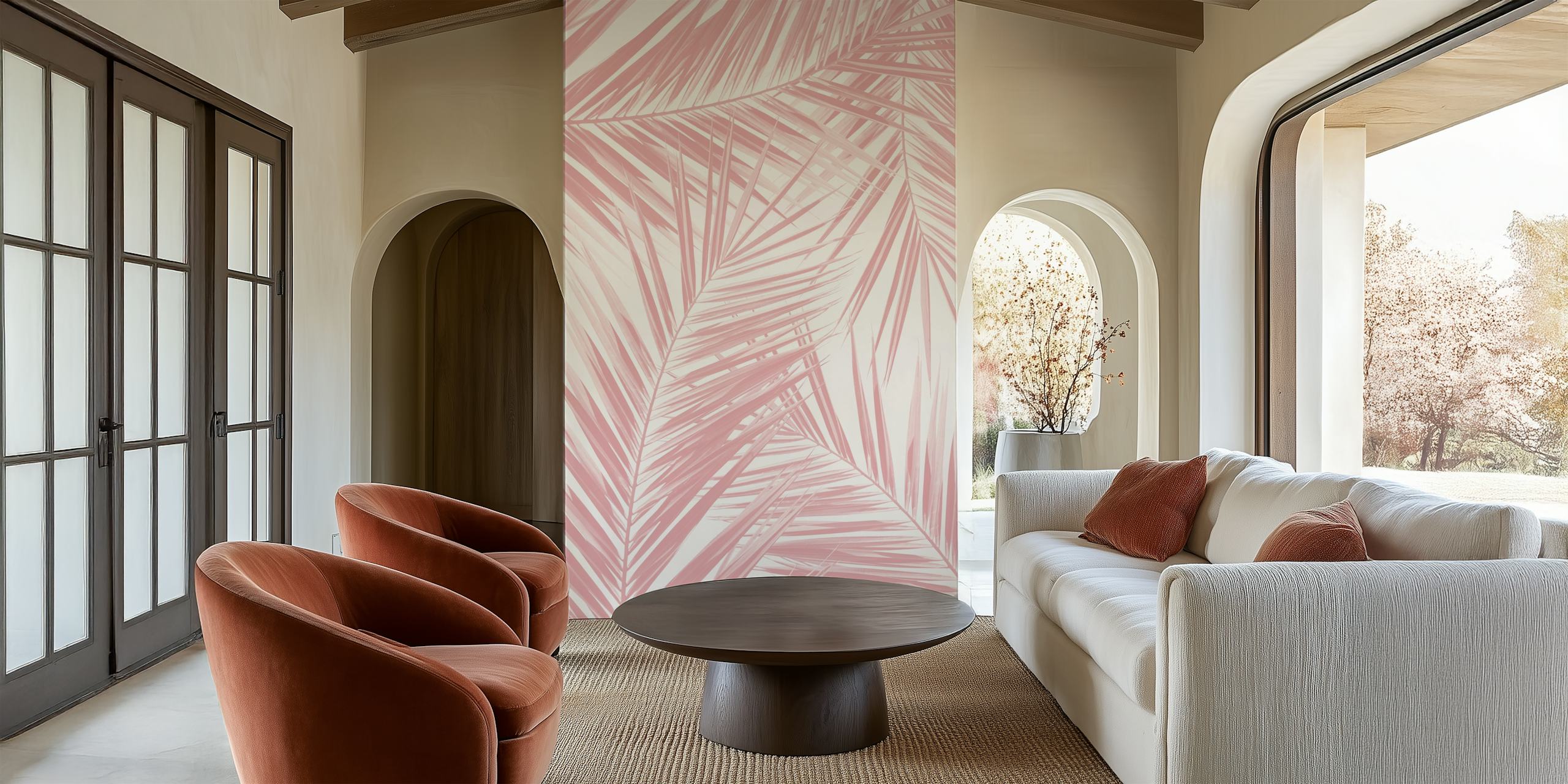 Palm leaves pattern wallpaper in a room