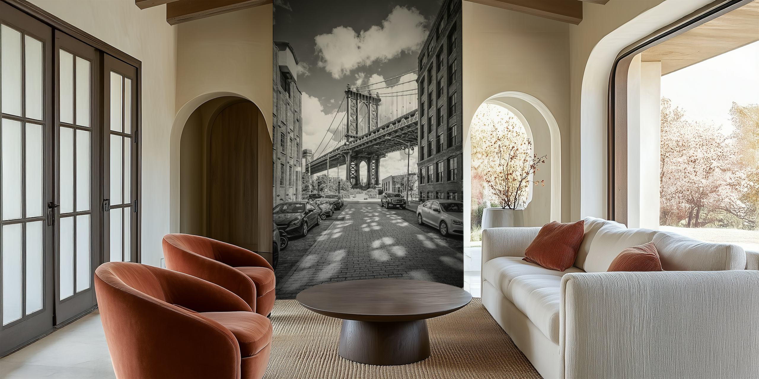 Manhattan Bridge in black and white wallpaper