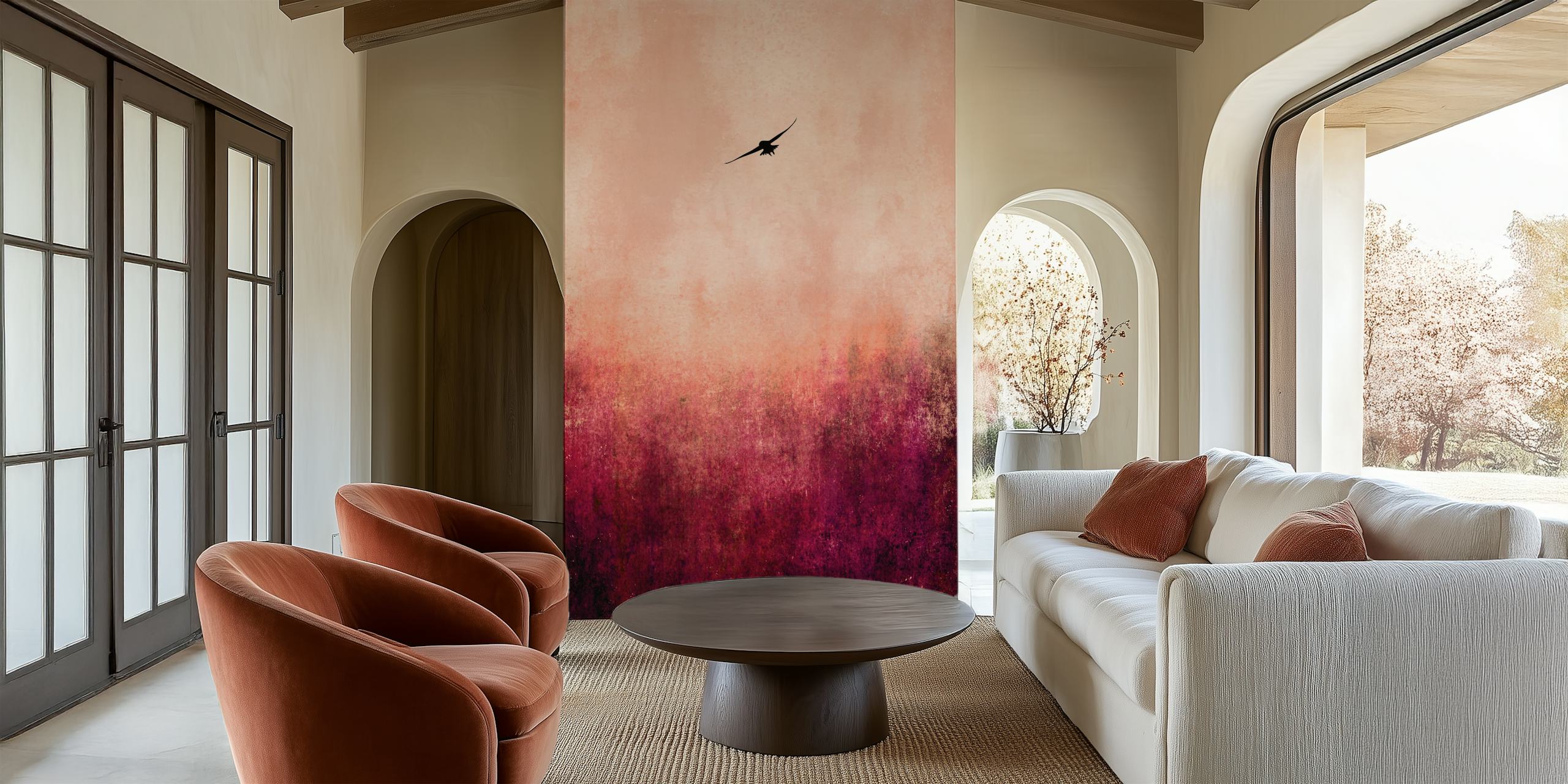 Ombre pink background with a black bird silhouette wallpaper