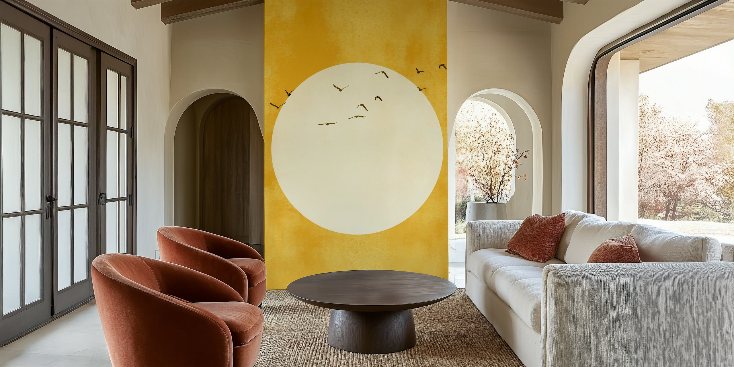 Eternal Sunshine wall mural with golden background and stylized sun