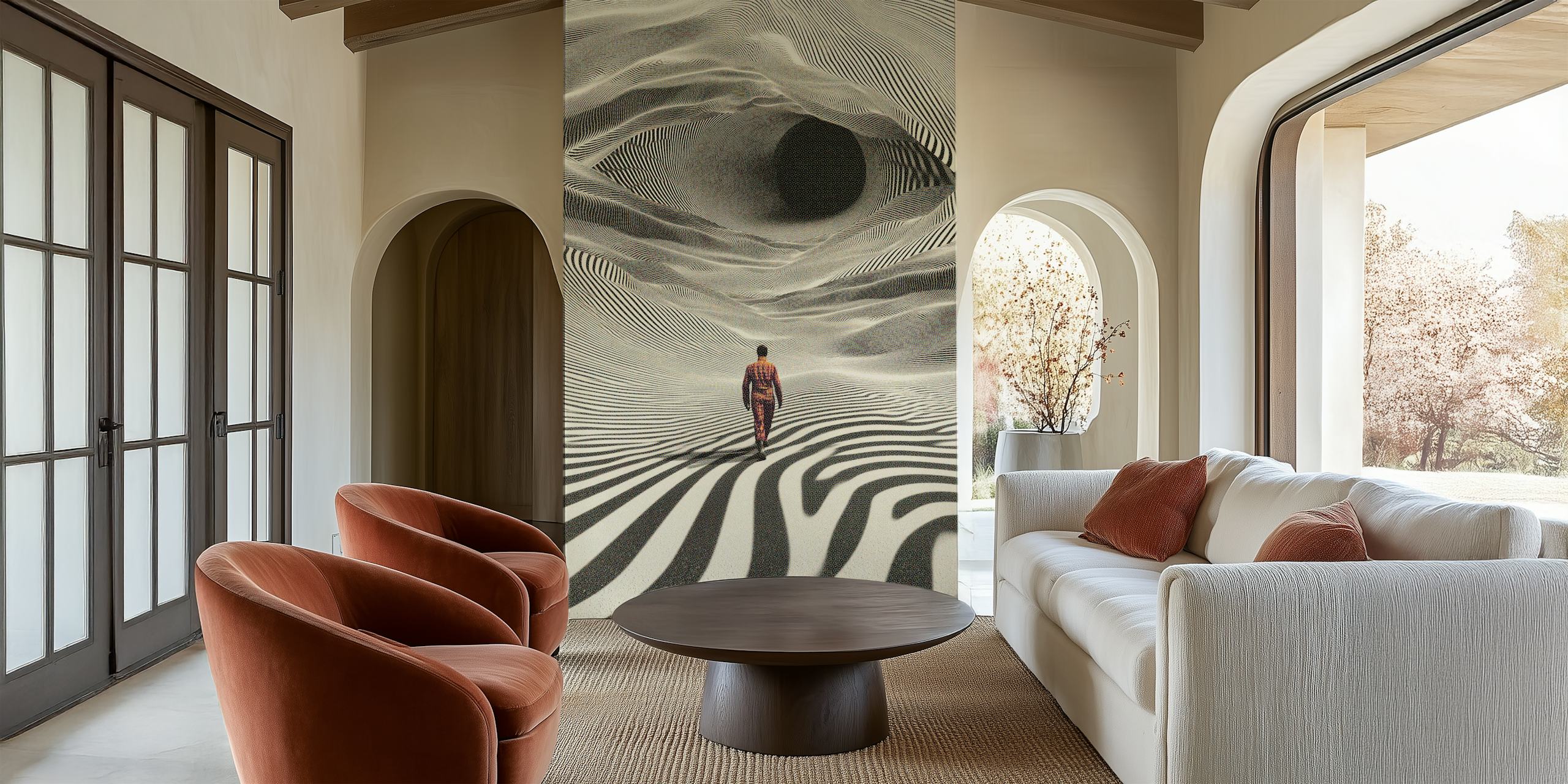 Op Art Journey wallpaper in a modern room