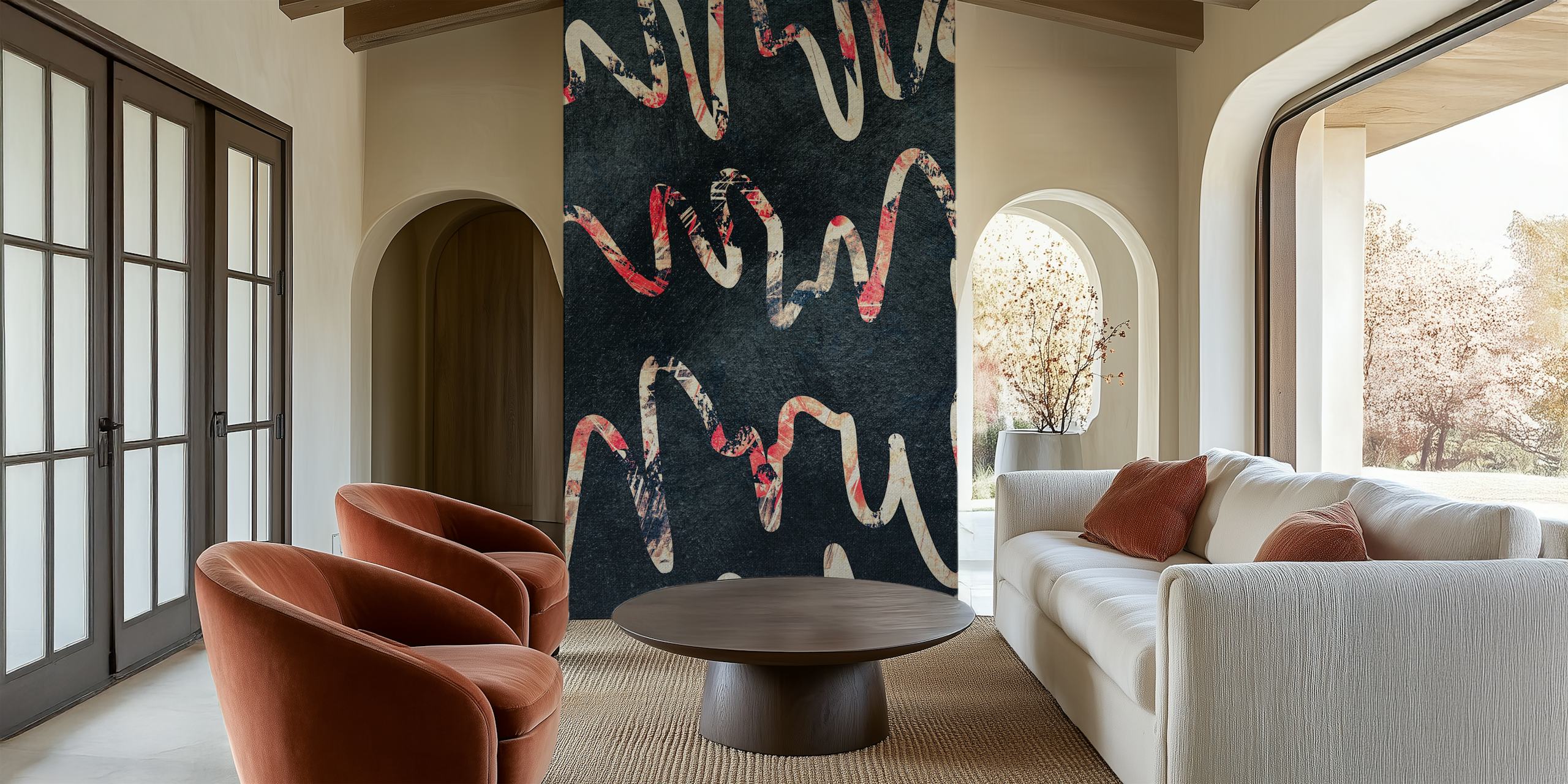 Abstract wavy pattern in black and red wallpaper
