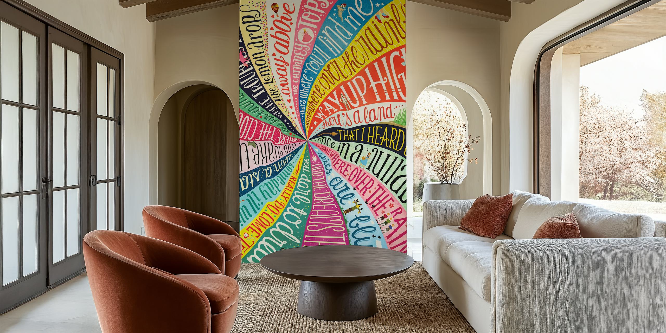 Colorful spiral wallpaper with inspirational quotes in various fonts