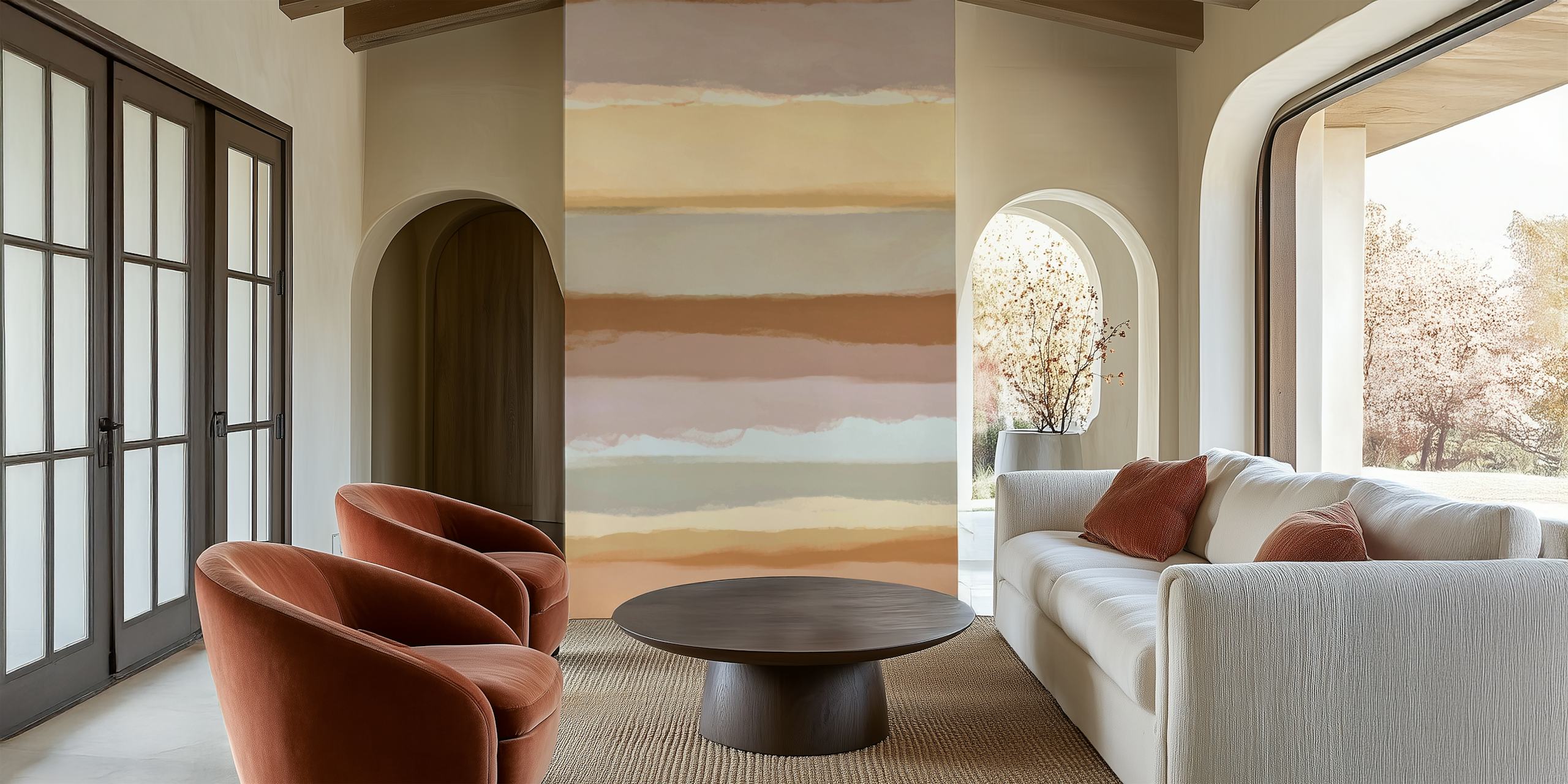 Pásková tapeta Terracotta Pastels v místnosti