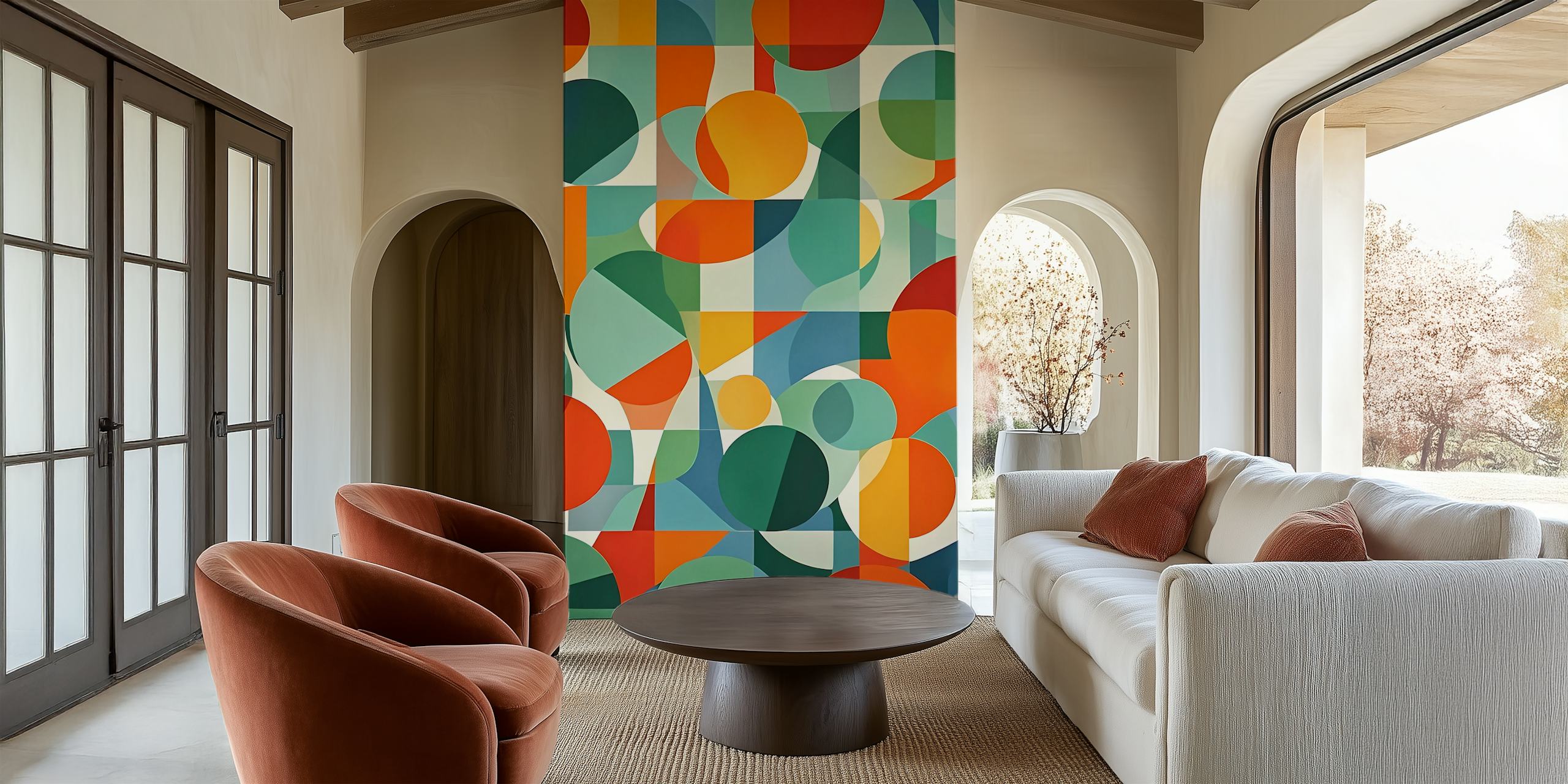 Playful geometric mosaic wallpaper w pokoju
