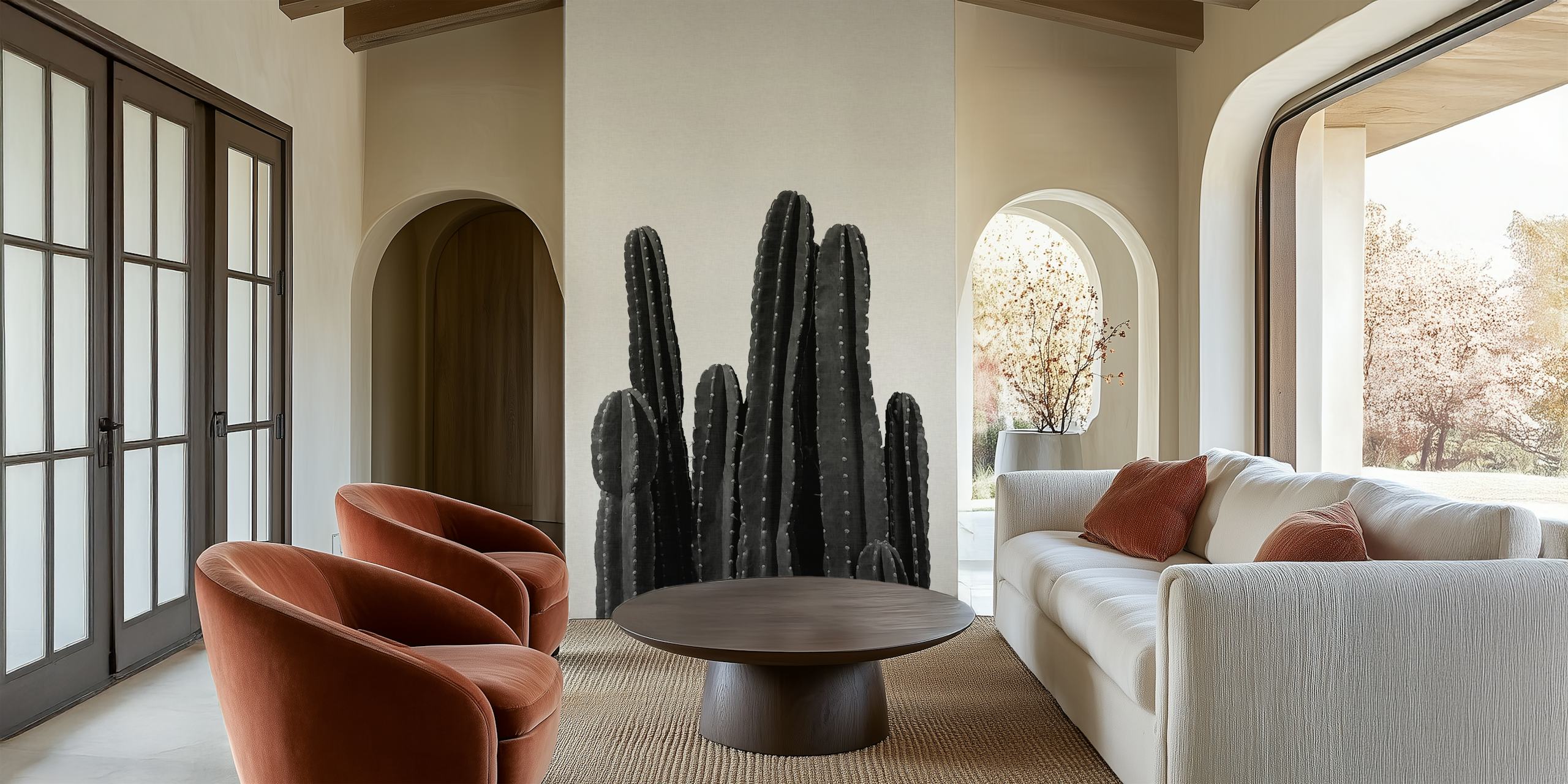Cactus black and white wallpaper in kameruitleg