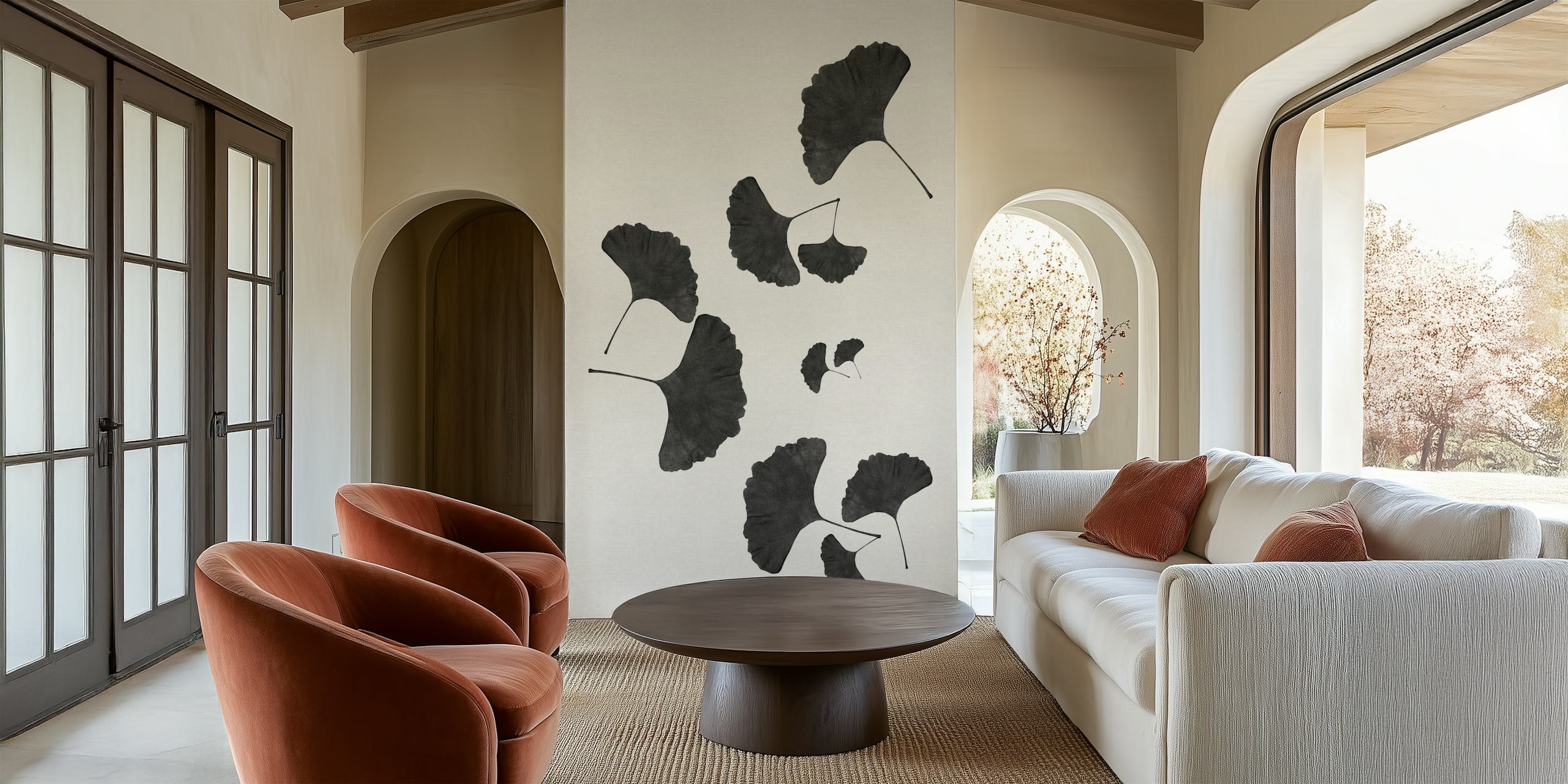 Ginkgo leaves in black and white wallpaper design