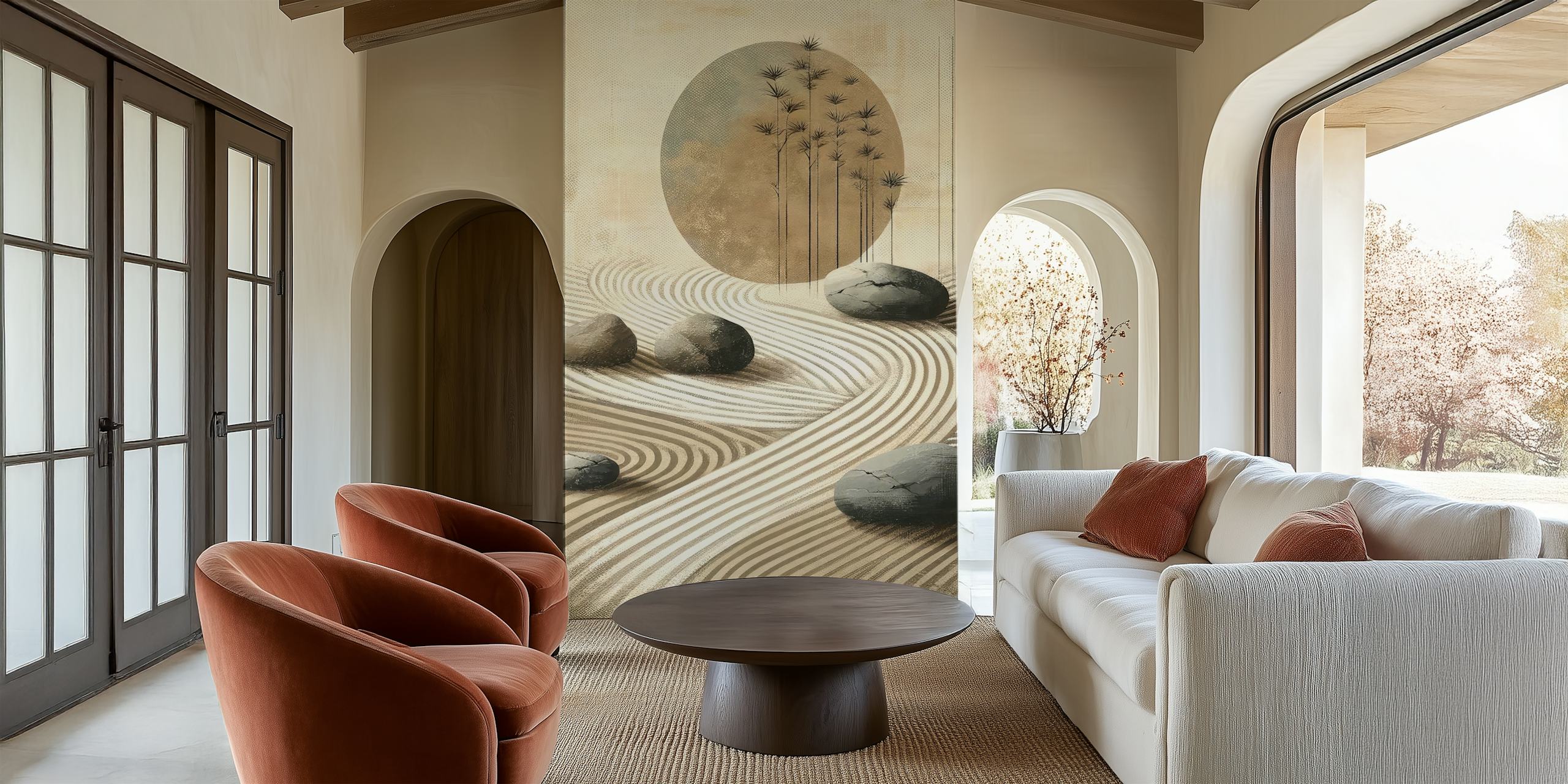 Zen Inspired Sand Waves Tapete in einem Raum