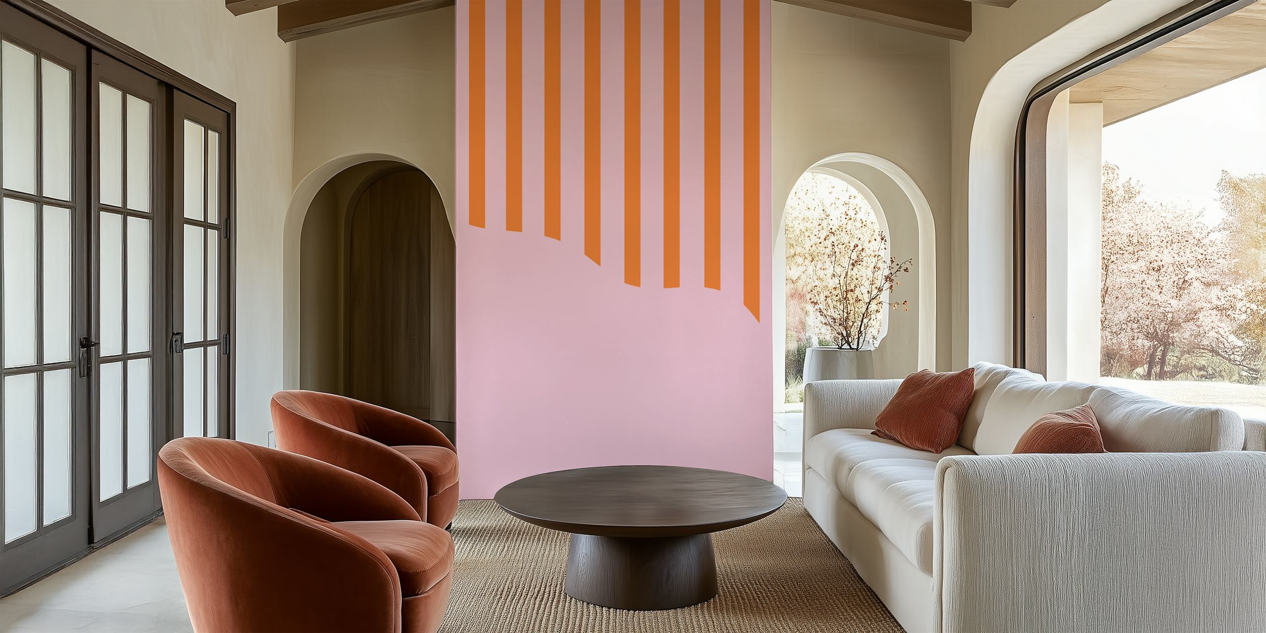 Pink and orange vertical striped wallpaper with a gradient effect