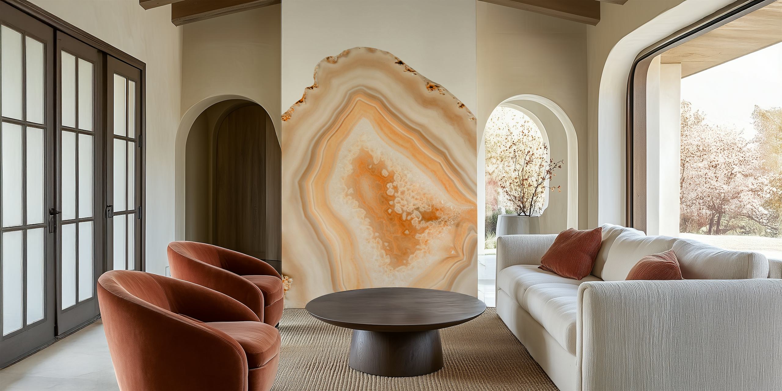 Soft Orange Agate pattern wall mural showcasing warm hues and natural crystalline designs