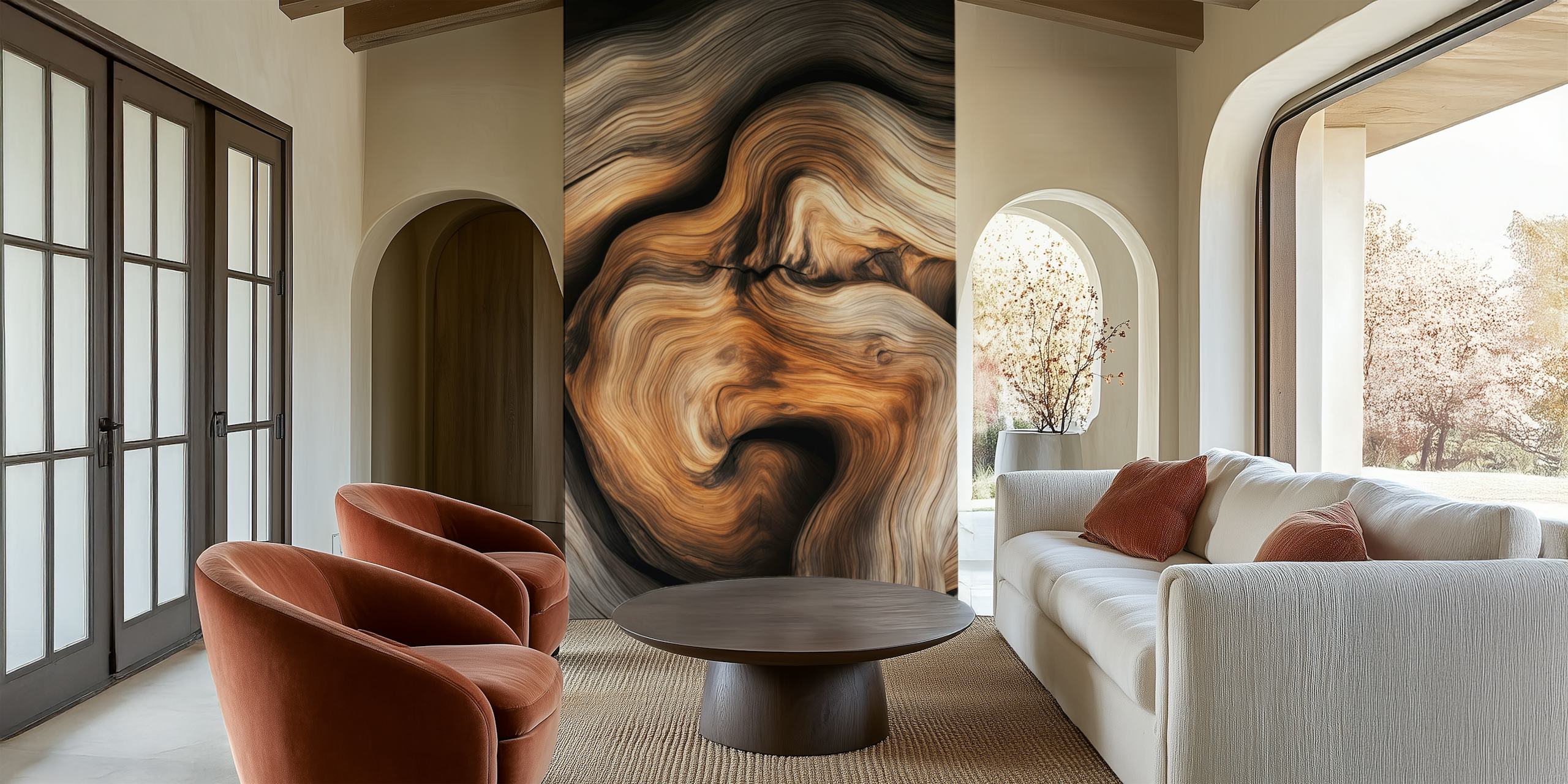 Cozy rustic woodland flow harmony wallpaper in a room